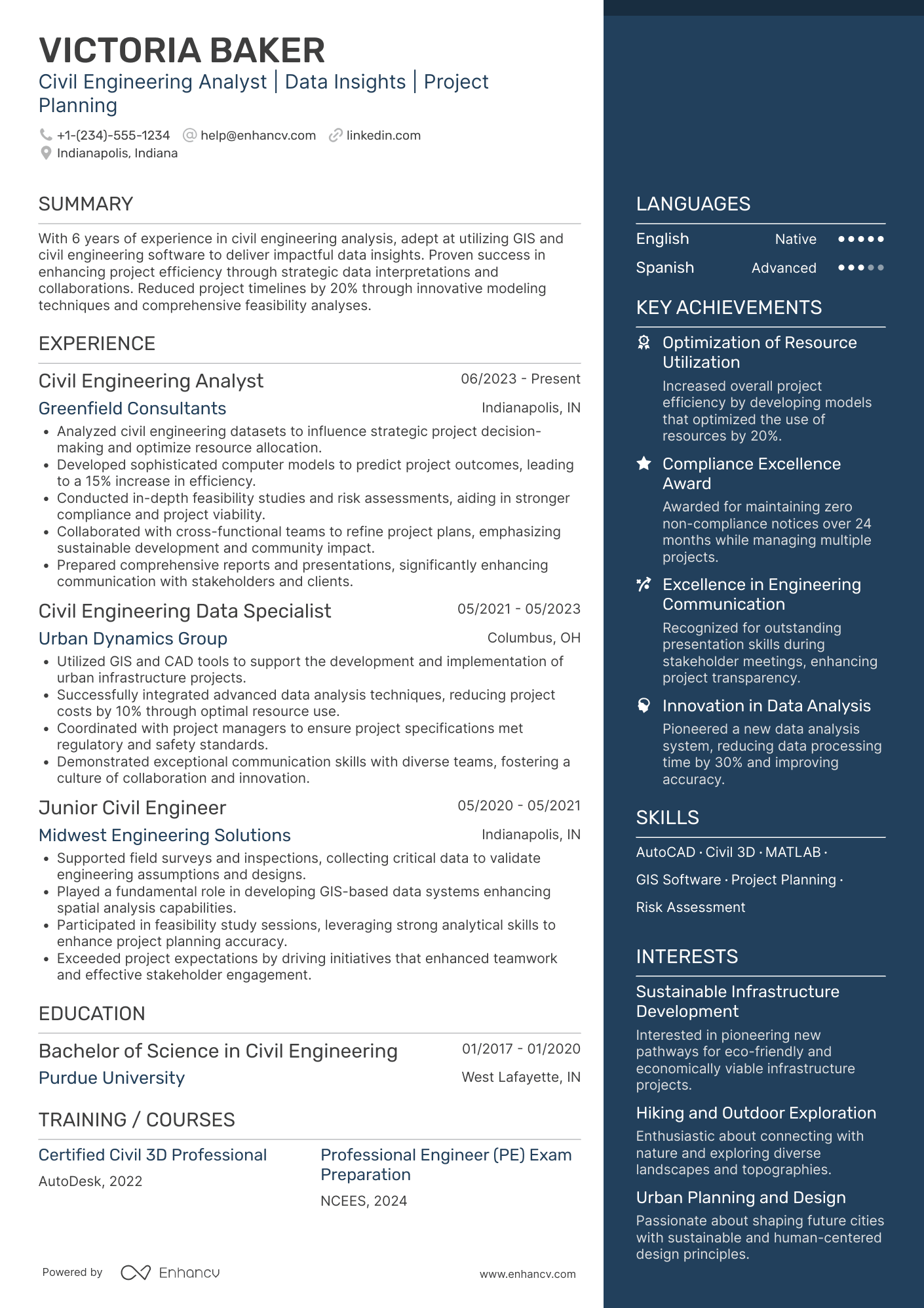 Civil Engineering Analyst Resume Example