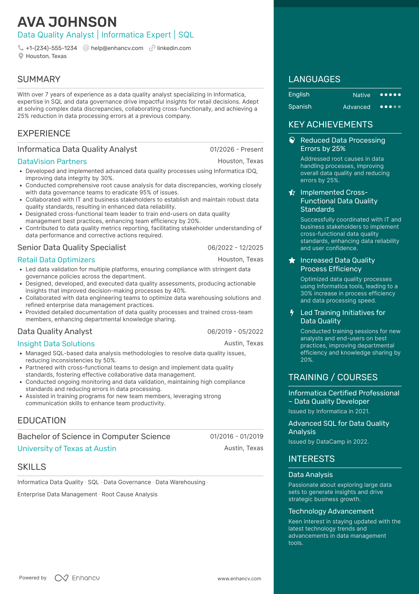 Informatica Data Quality Analyst Resume Example