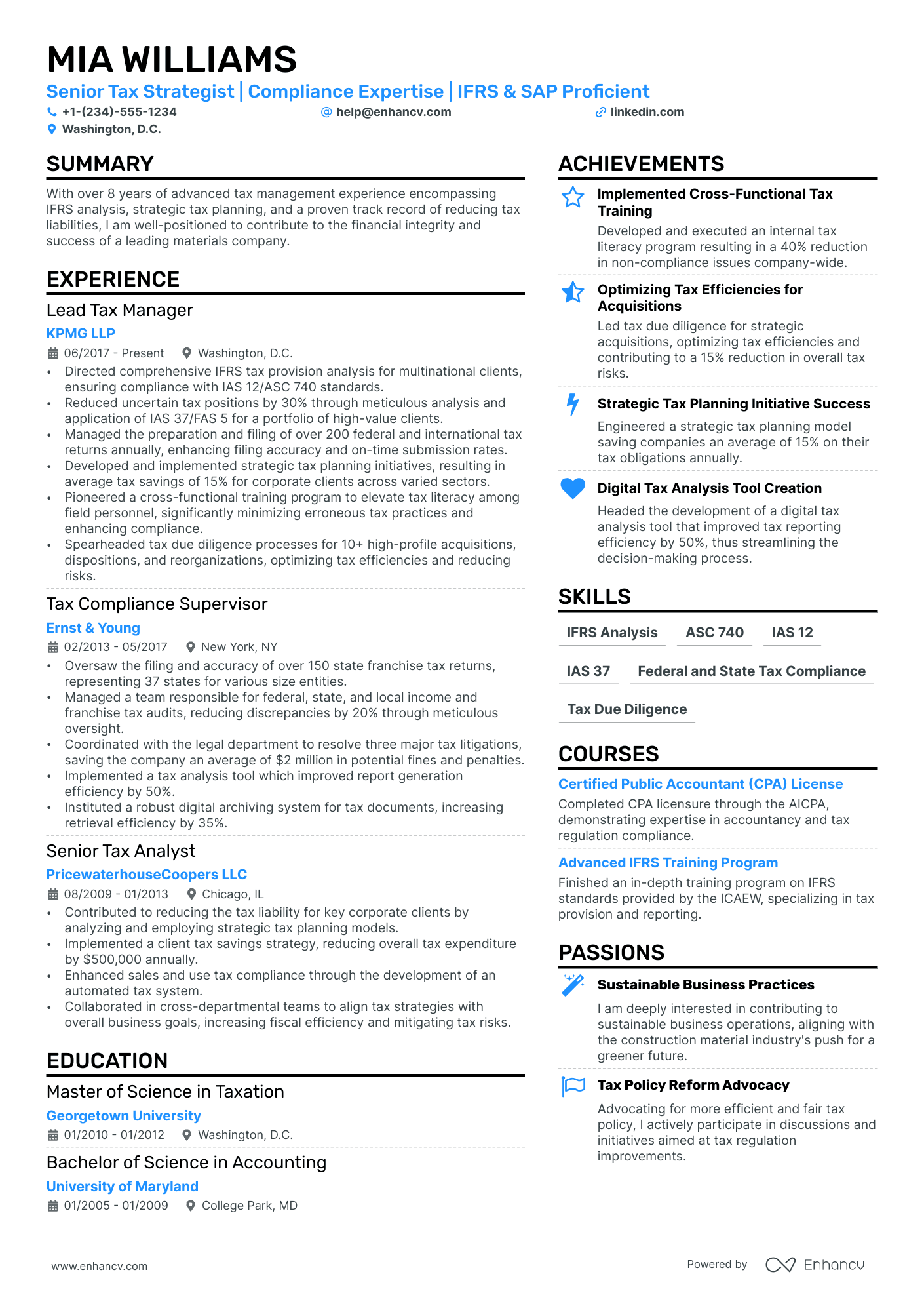 Tax Director Resume Example