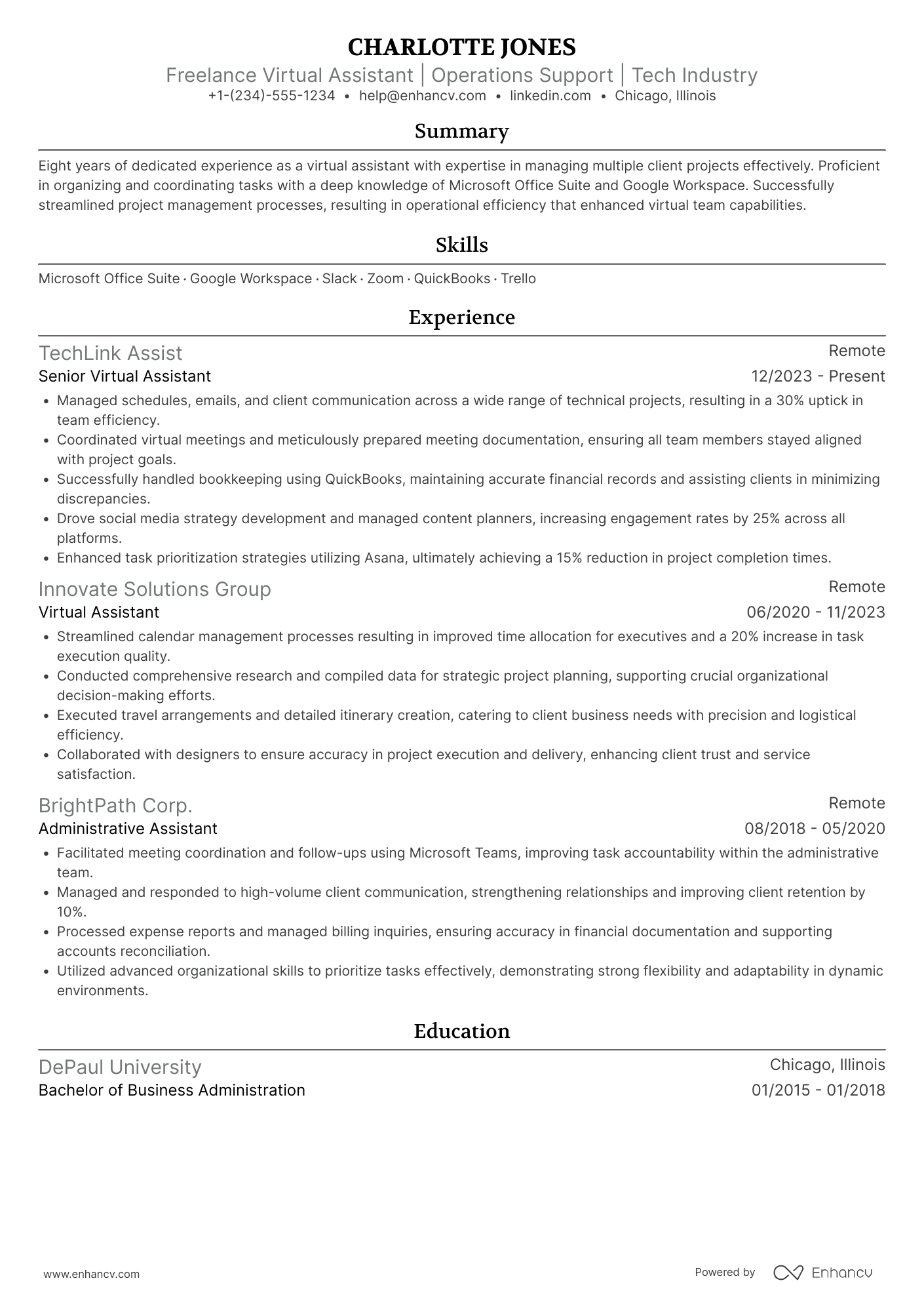 Freelance Virtual Assistant Resume Example