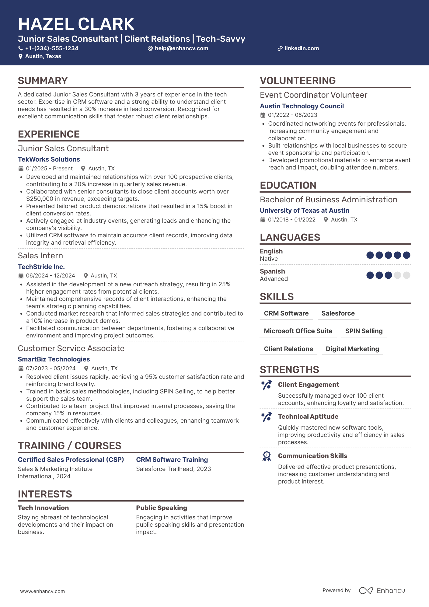 Junior Sales Consultant Resume Example