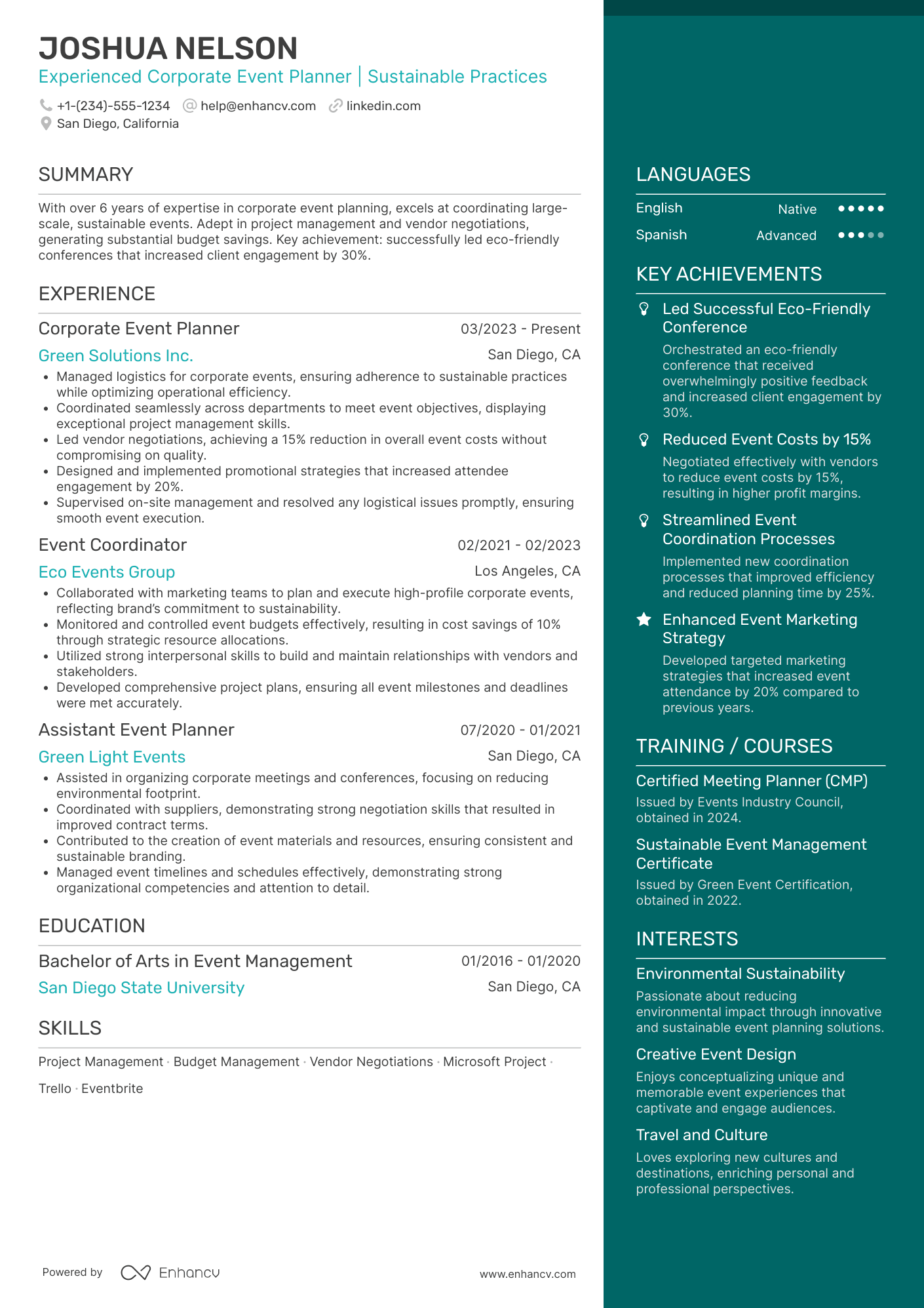 Corporate Event Planner Resume Example