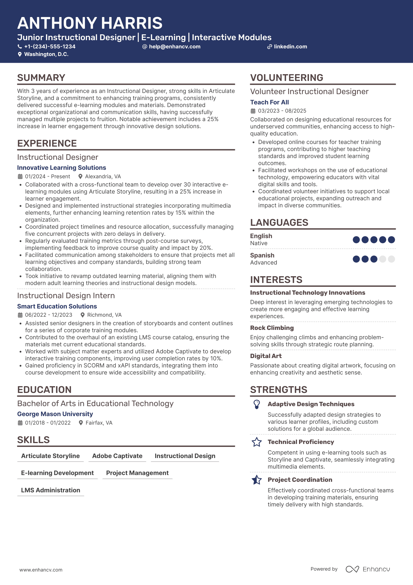 Junior Instructional Designer Resume Example