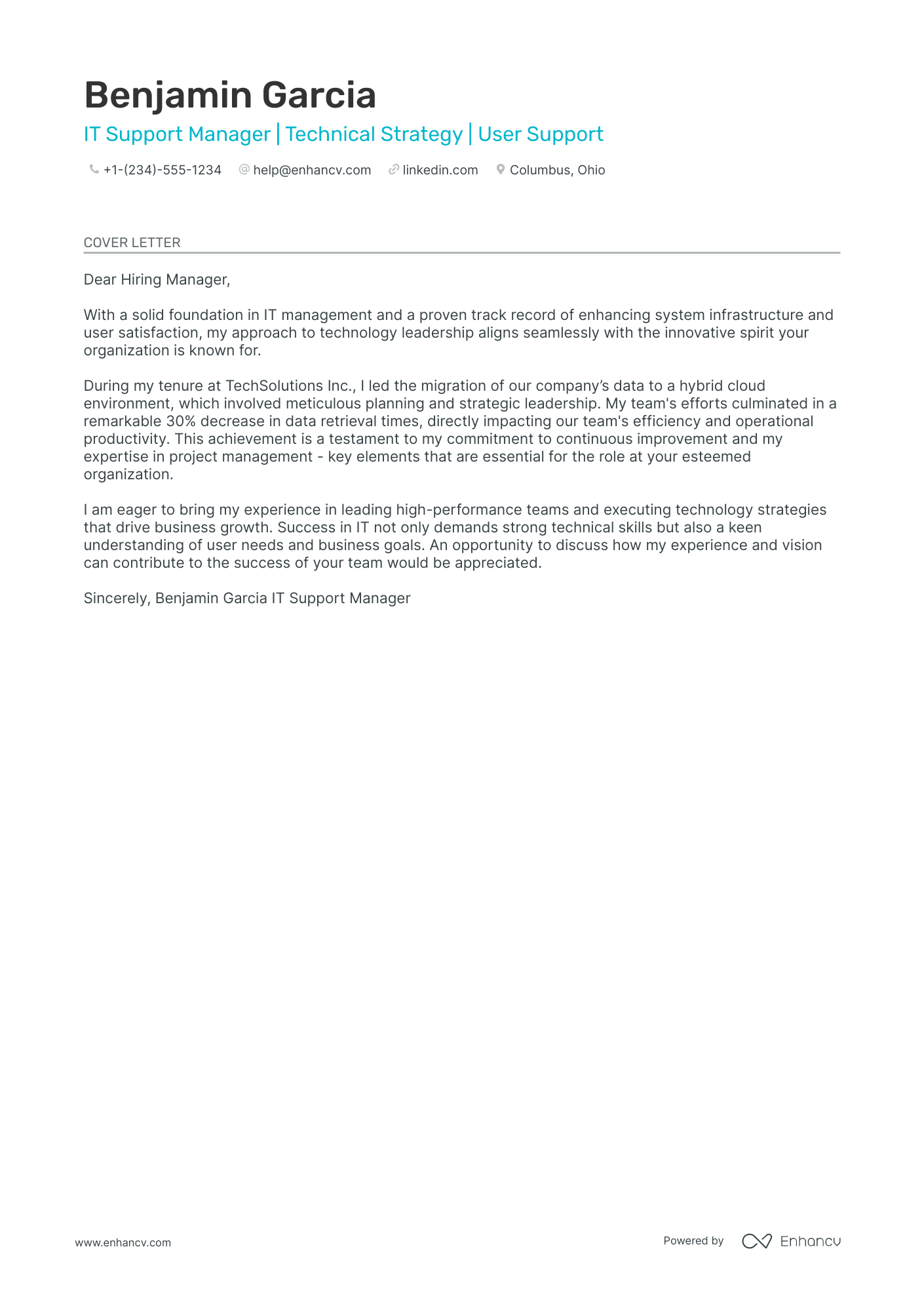 IT Support Manager Resume Example