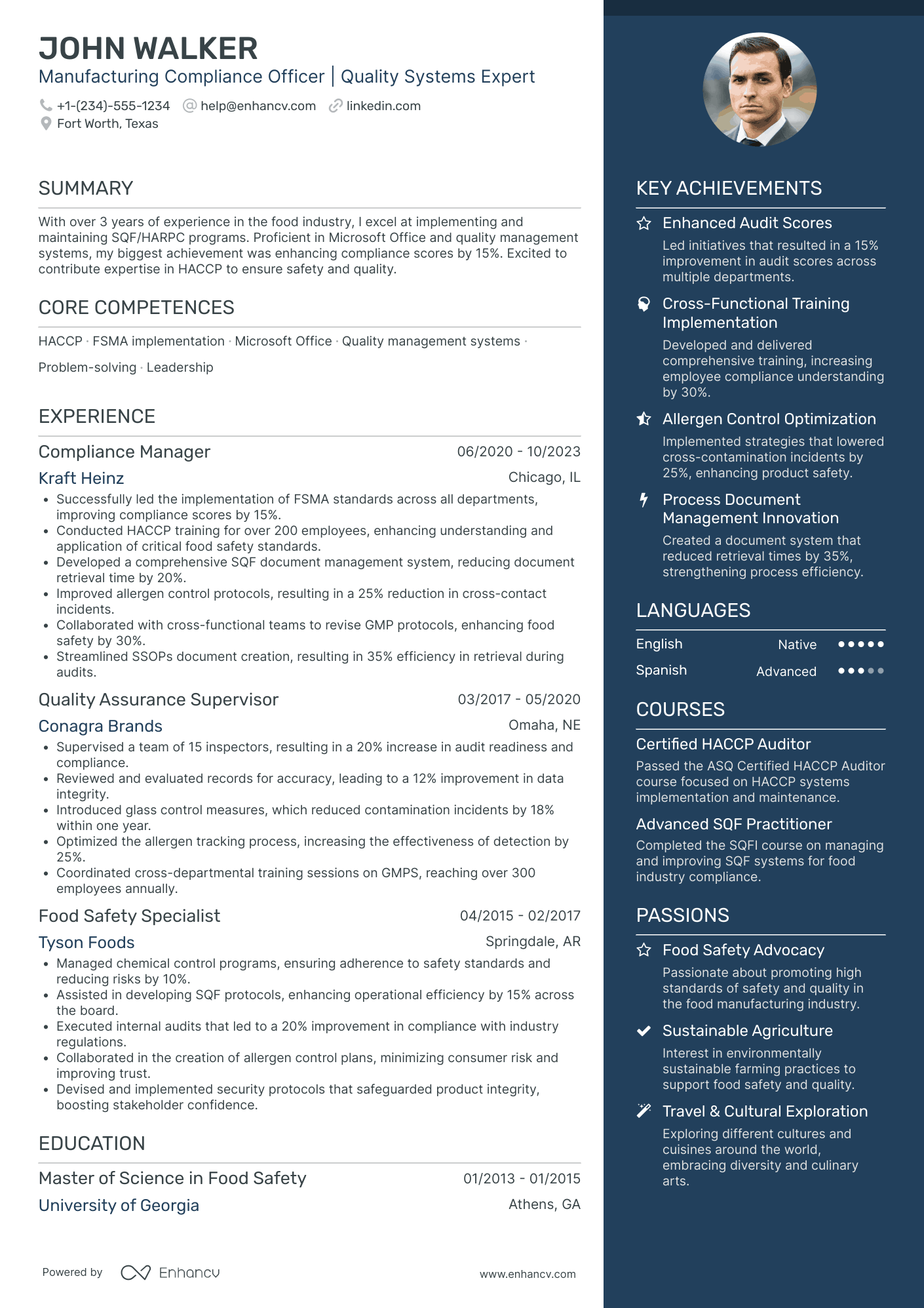 Chief Compliance Officer in Manufacturing Resume Example