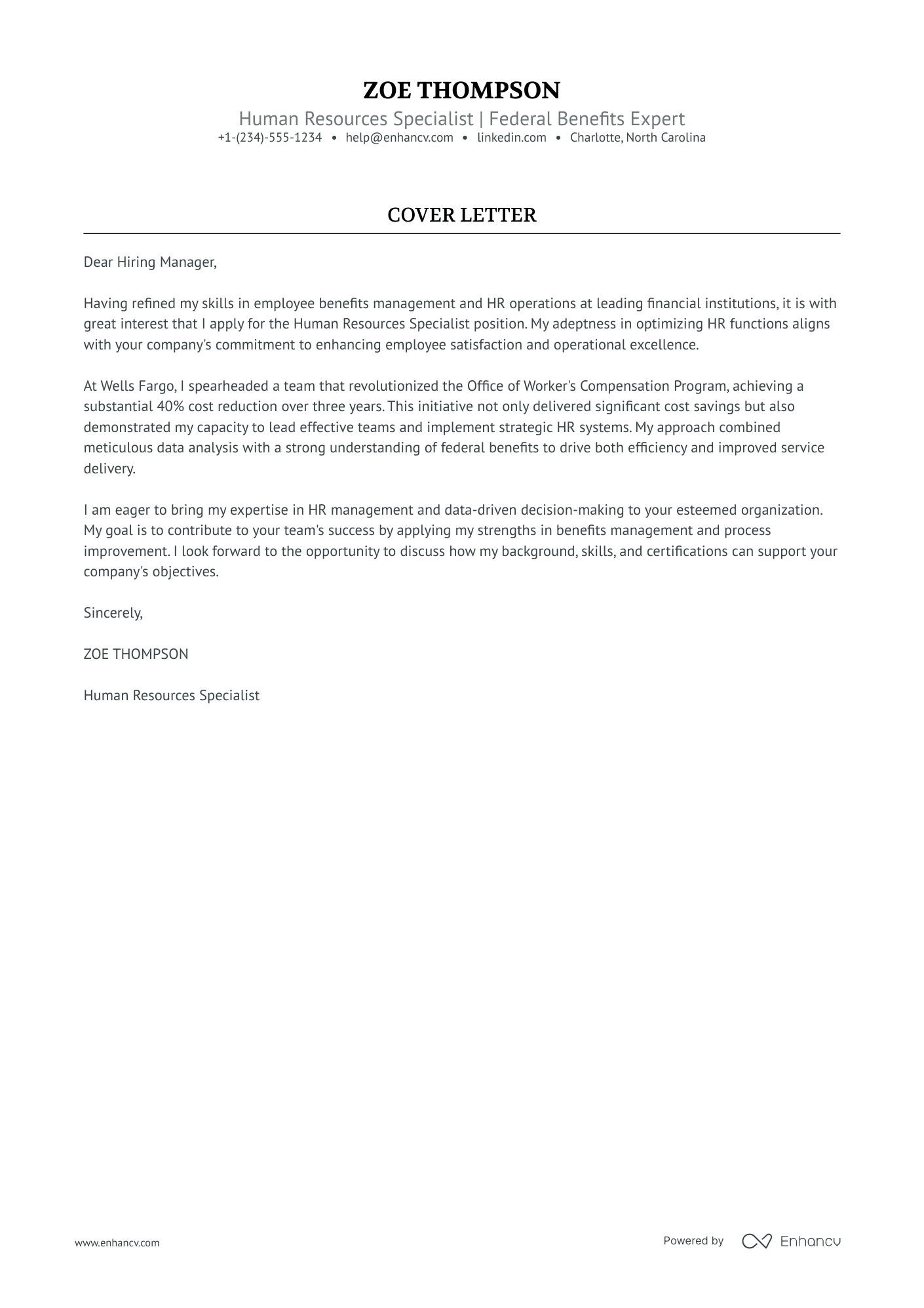 Human Resources Benefits Specialist Resume Example