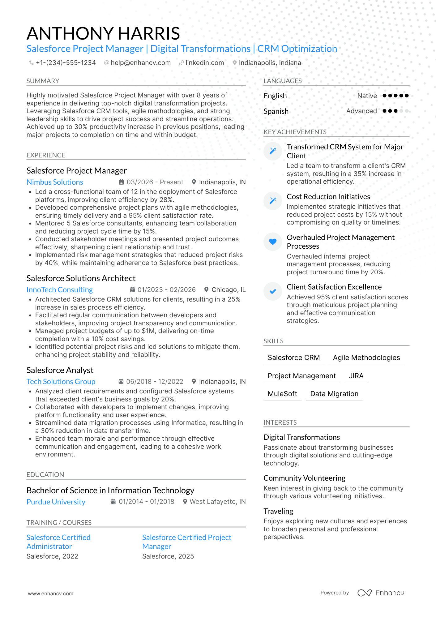 Salesforce Project Manager Resume Example