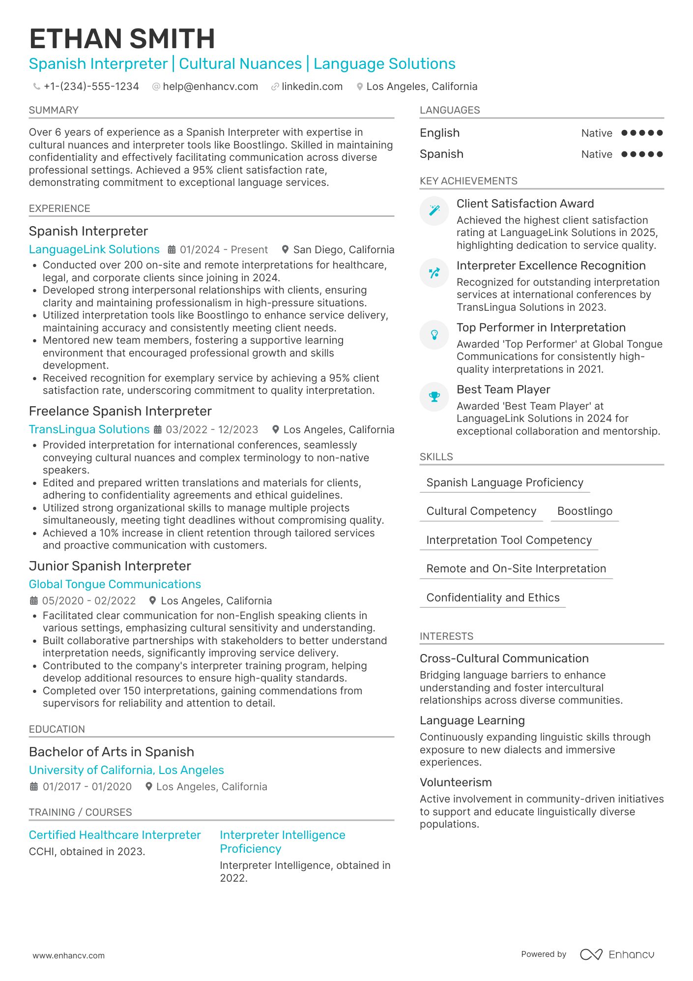 Spanish Interpreter Resume Example
