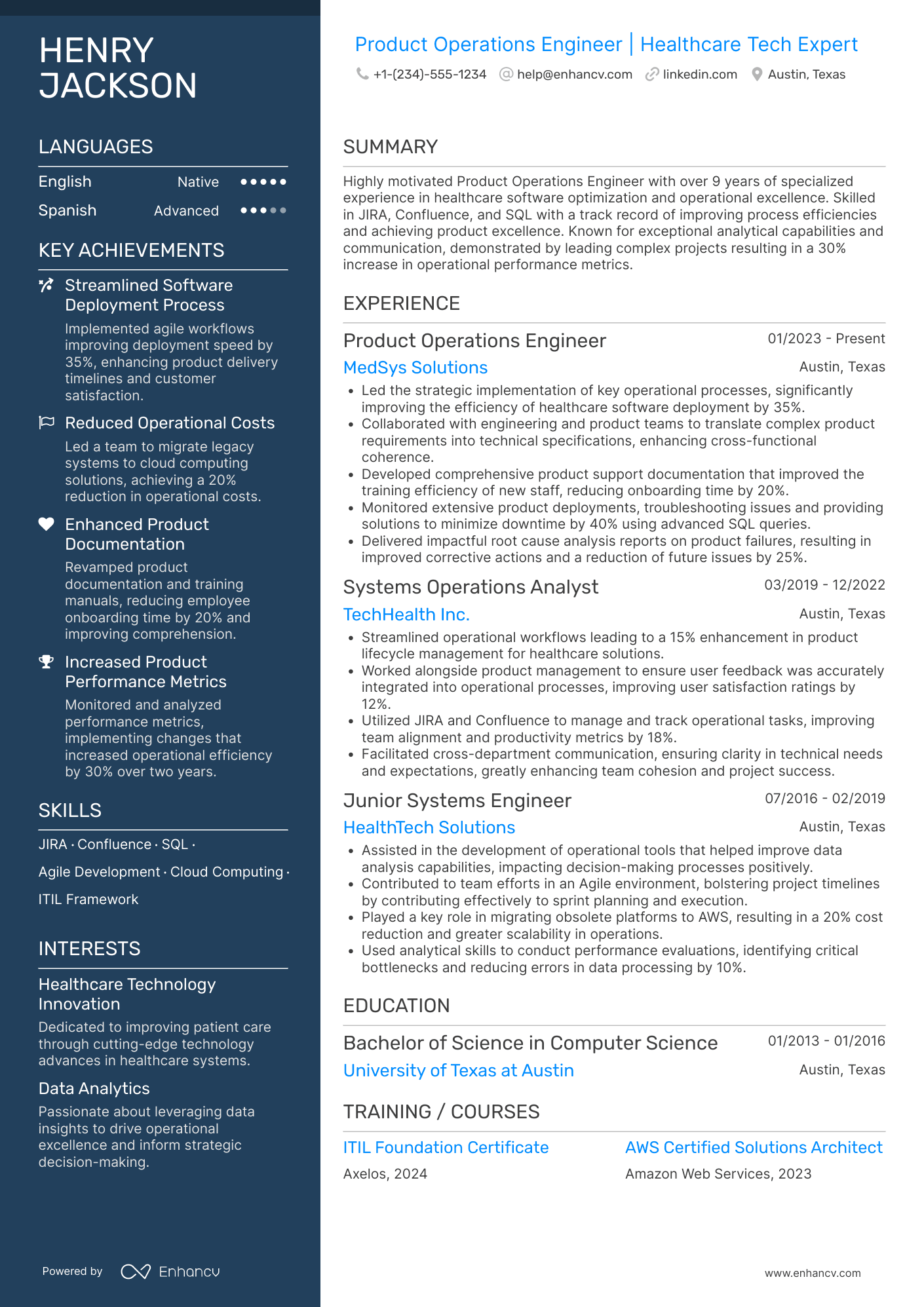 Product Operations Engineer Resume Example