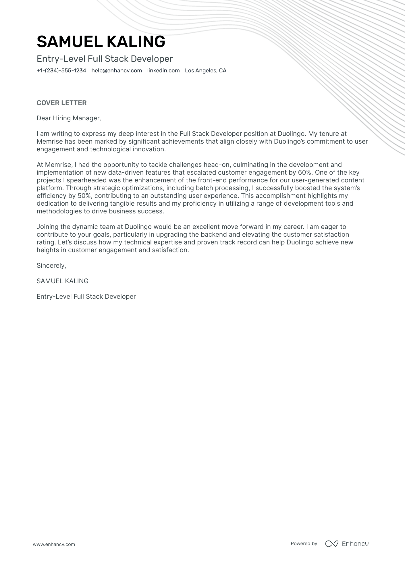 Entry Level Full Stack Developer Resume Example