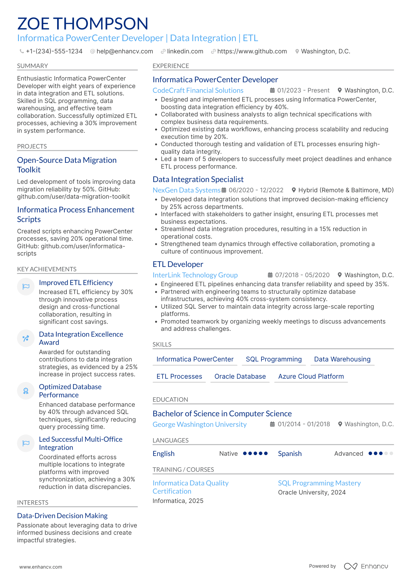 Informatica PowerCenter Developer Resume Example