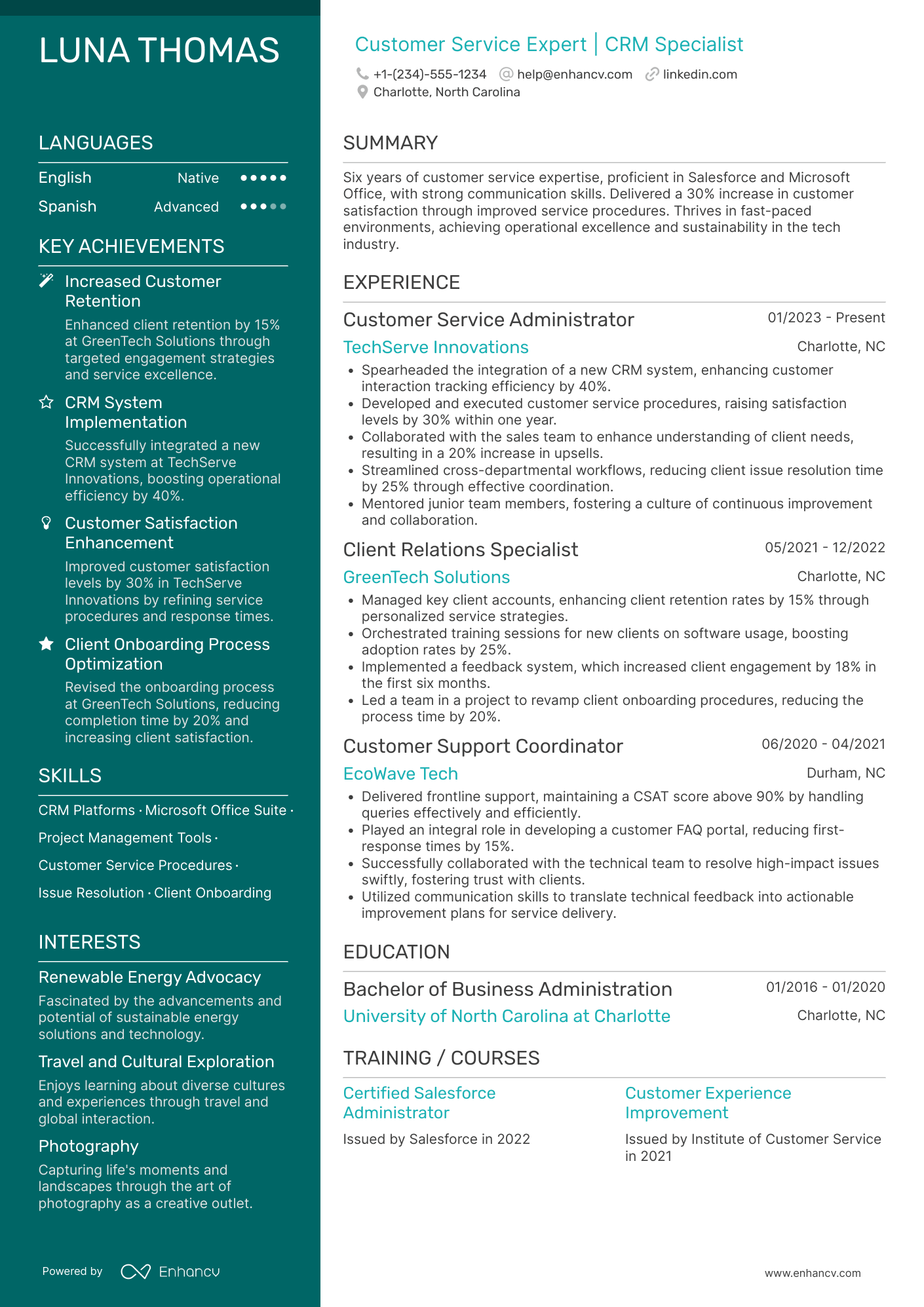 Customer Service Administrator Resume Example