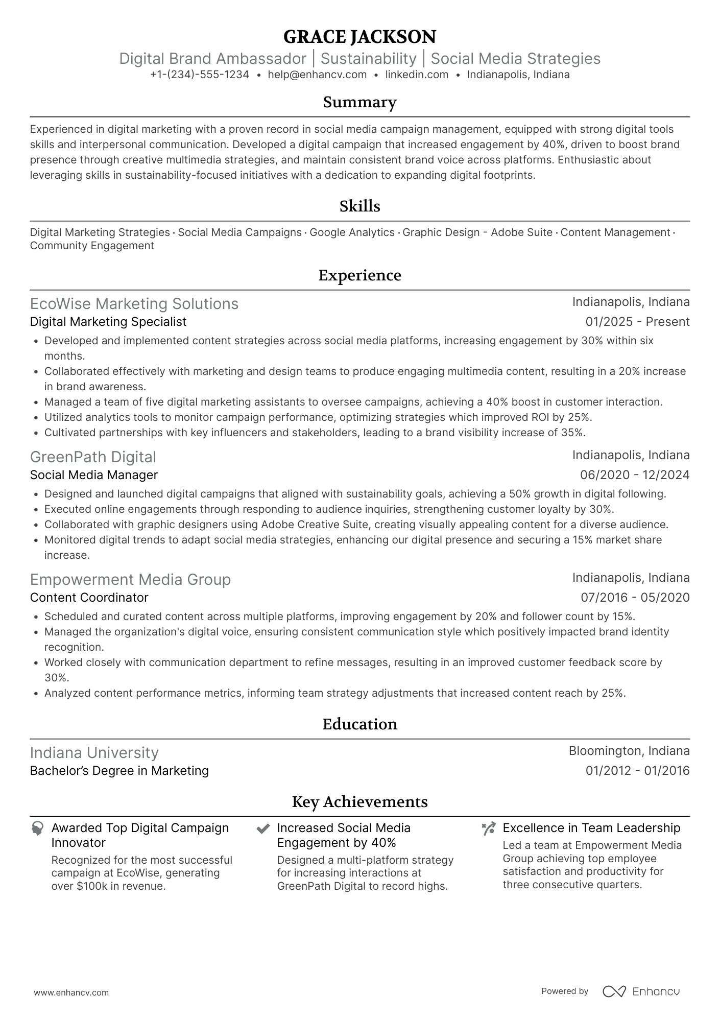 Digital Brand Ambassador Resume Example