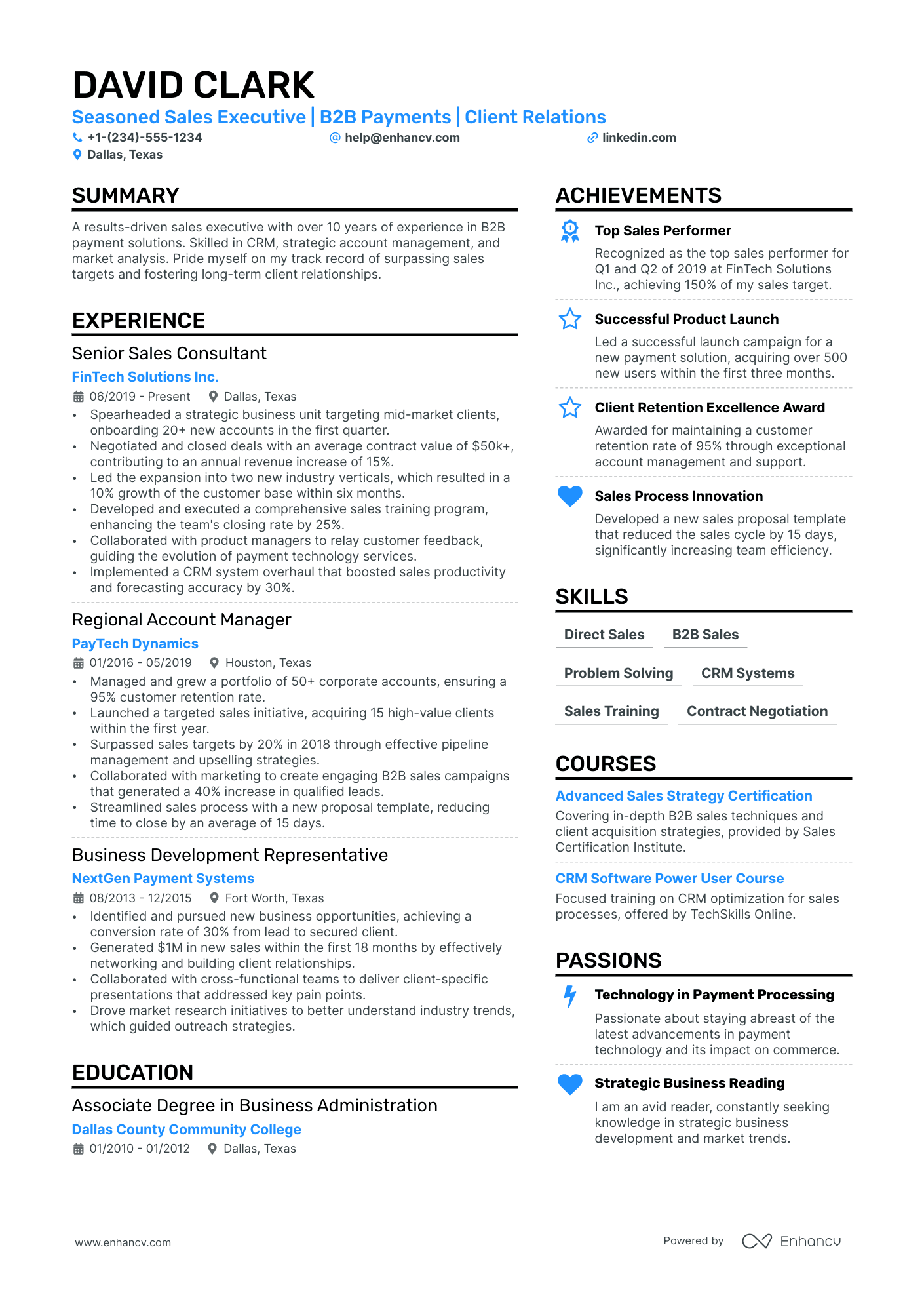 B2B Sales Resume Example