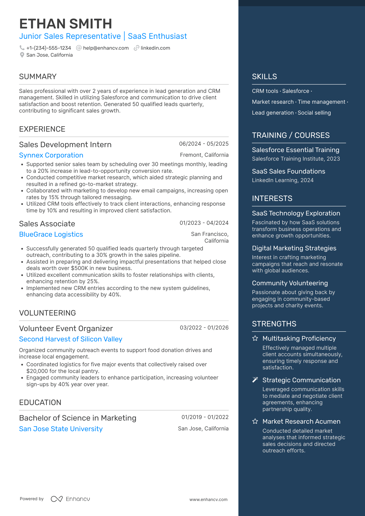 Junior Sales Development Representative Resume Example