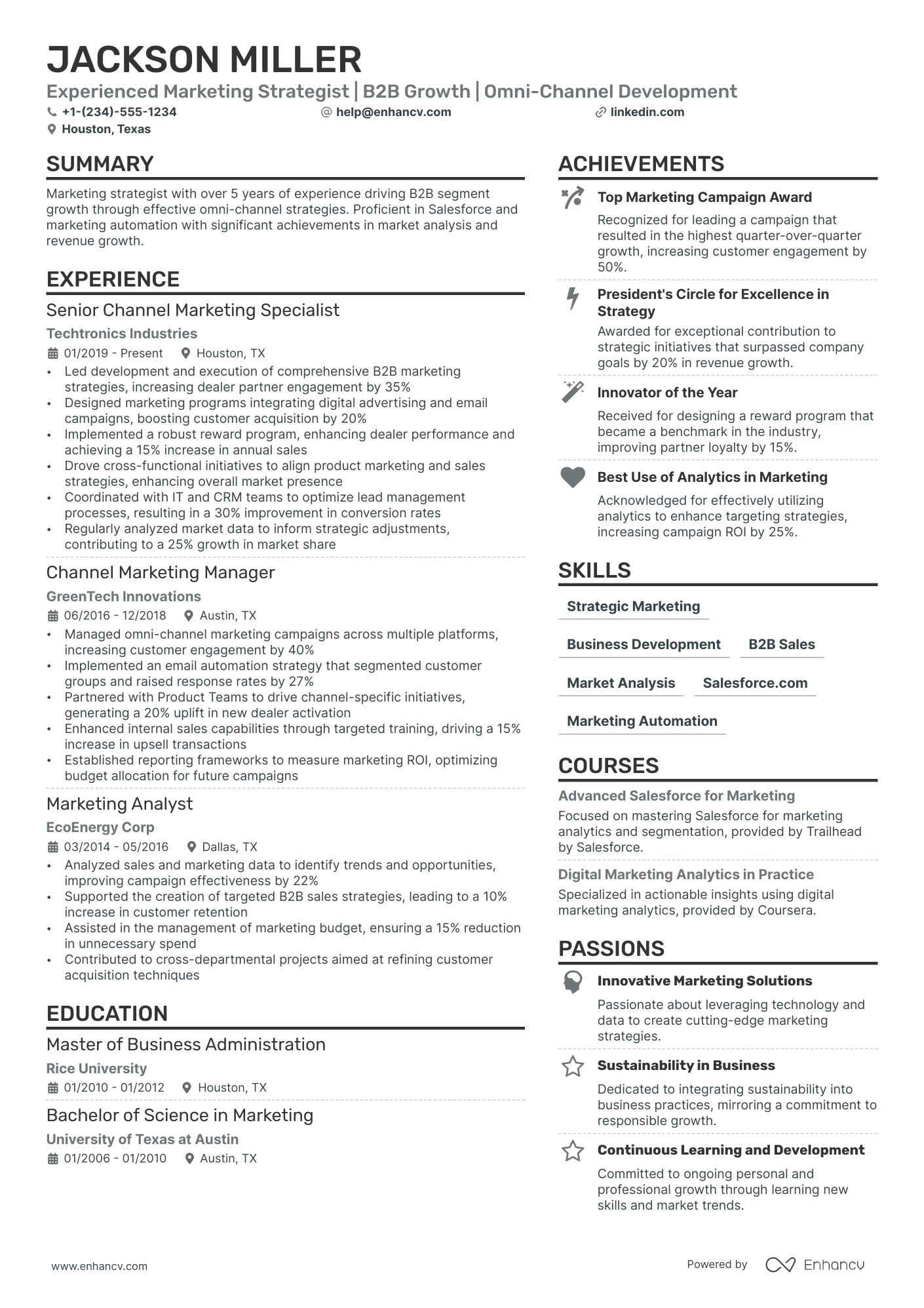 Channel Marketing Manager Resume Example