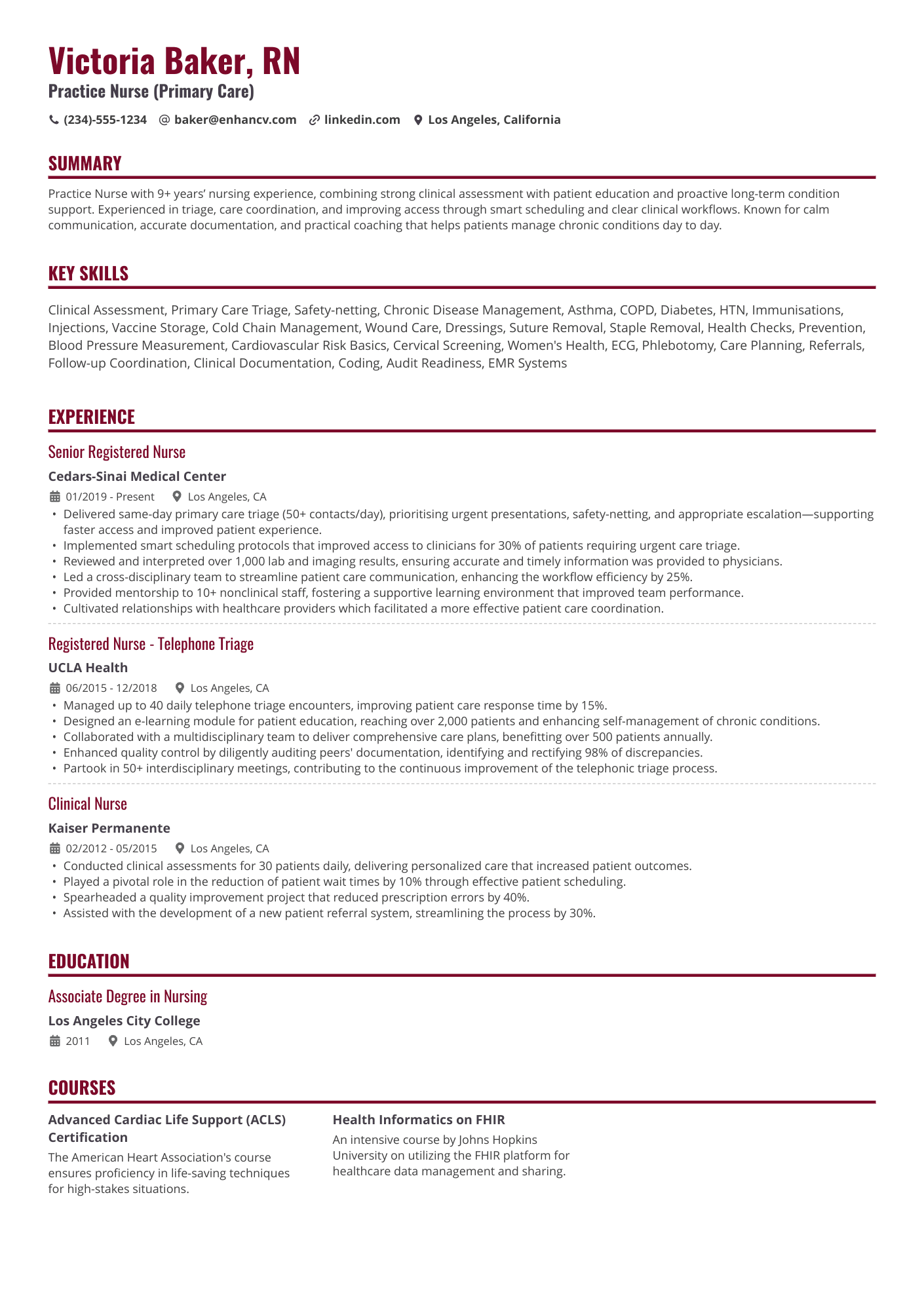 Practice Nurse Resume Example