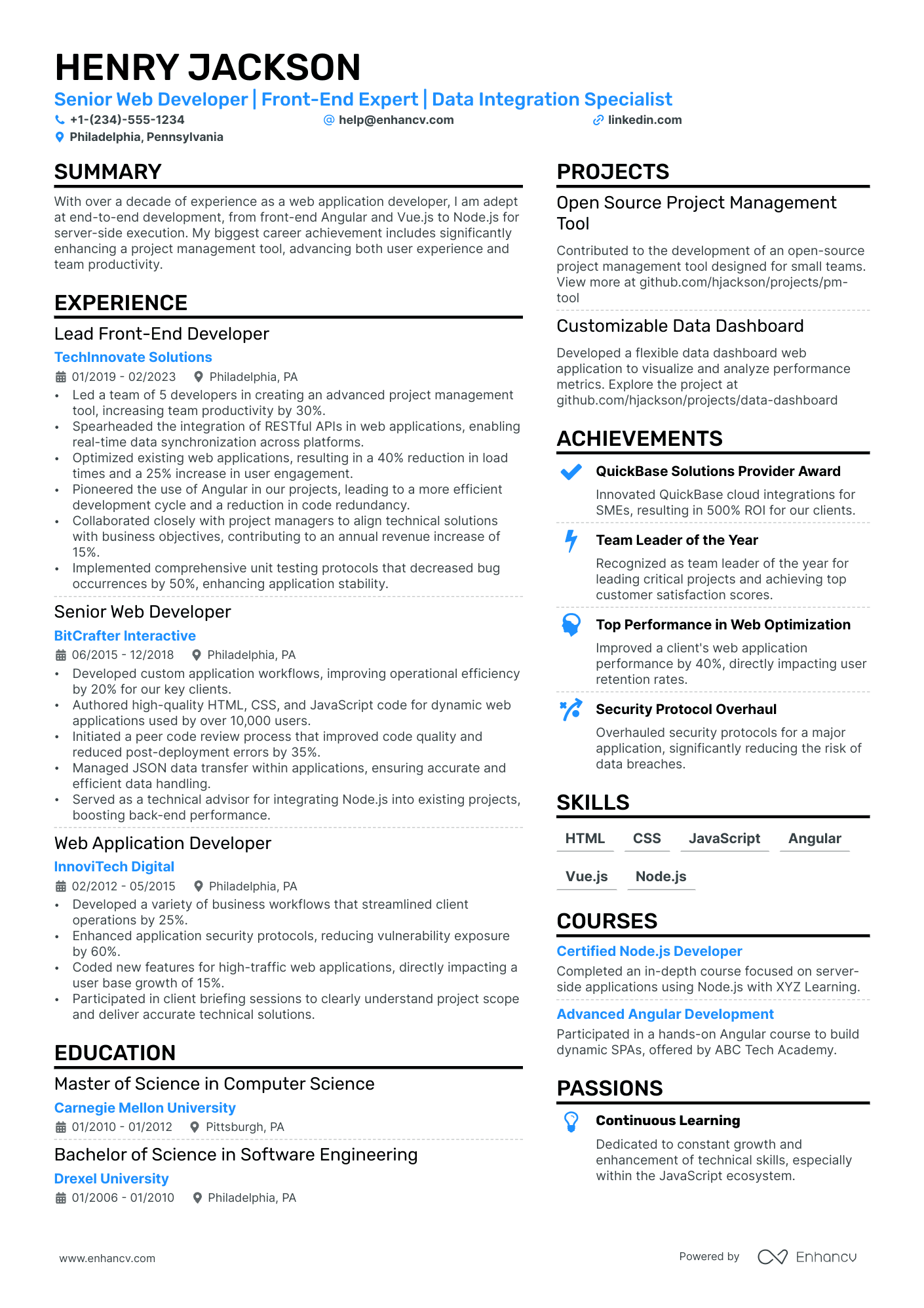 Web Application Developer Resume Example
