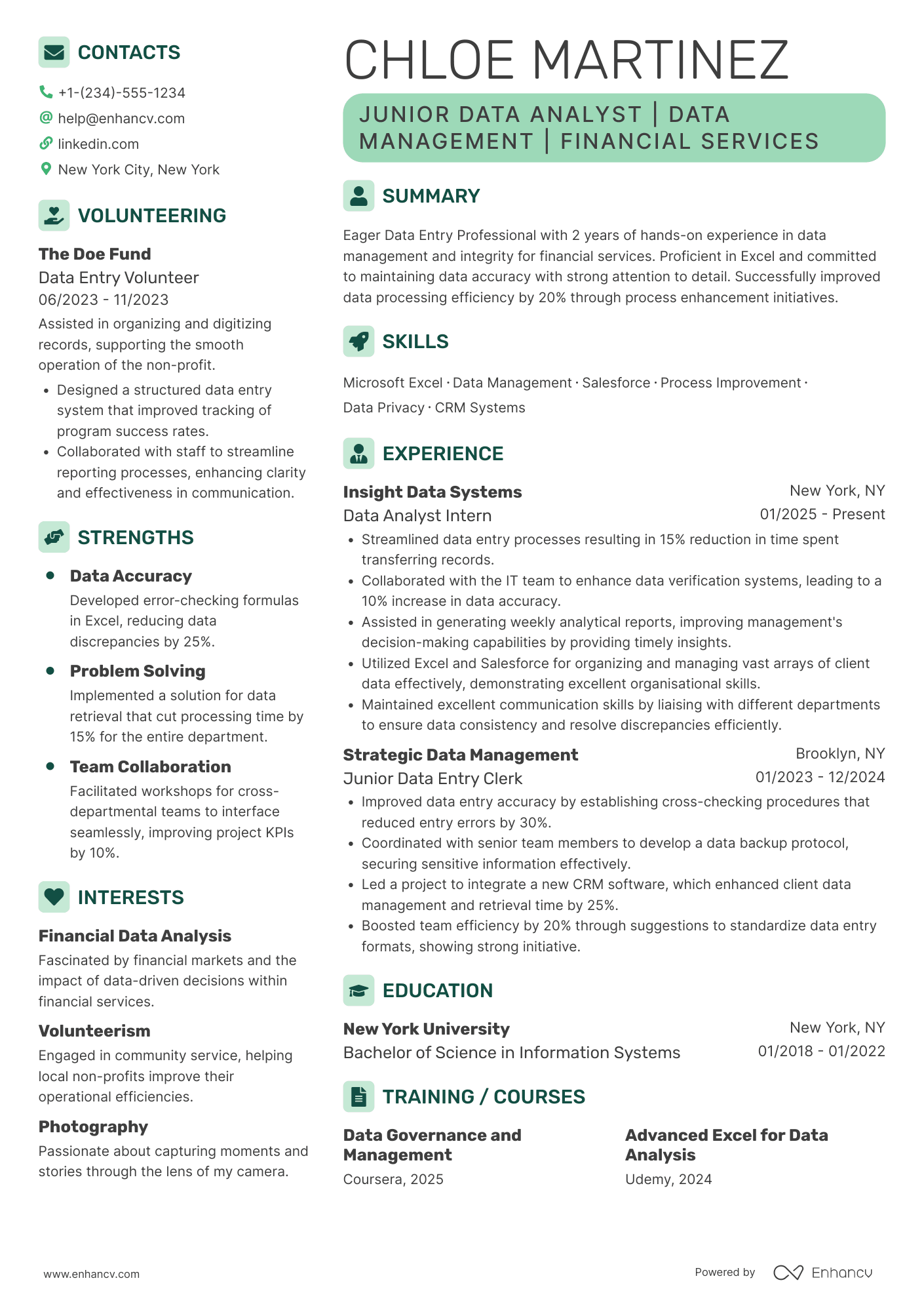 Data Entry Clerk I Resume Example