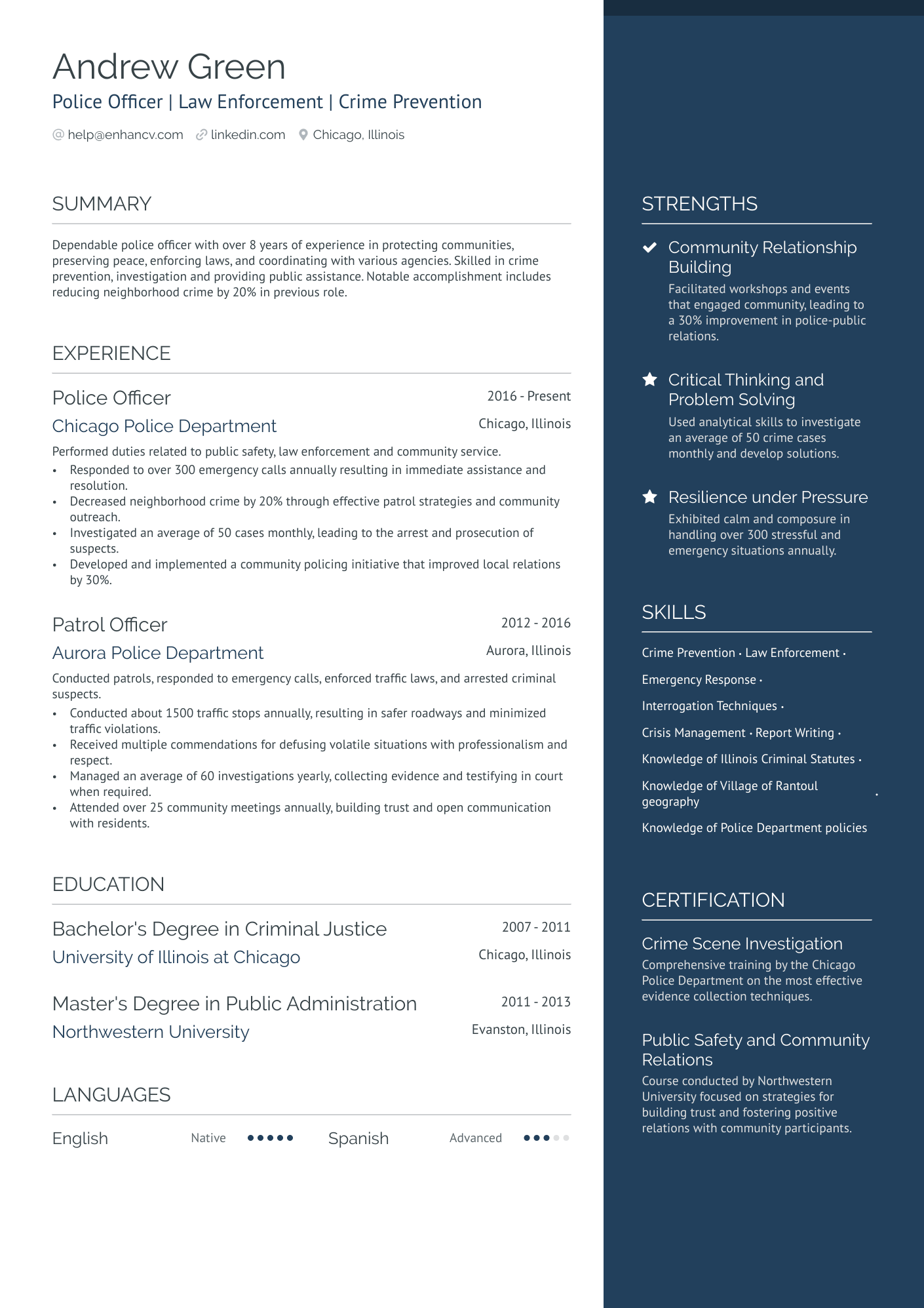 Experienced Police Officer Resume Example