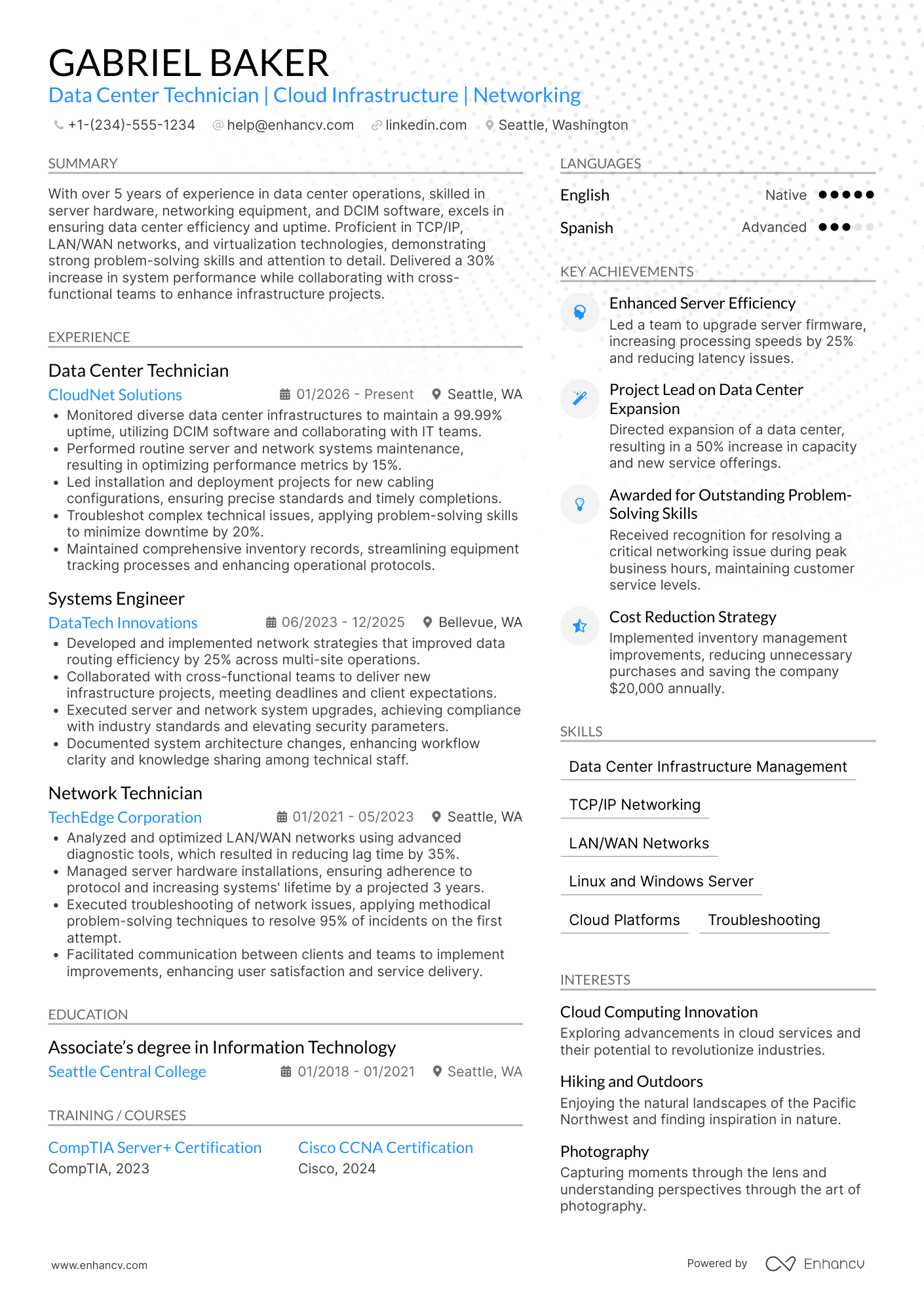 Data Center Technician Resume Example
