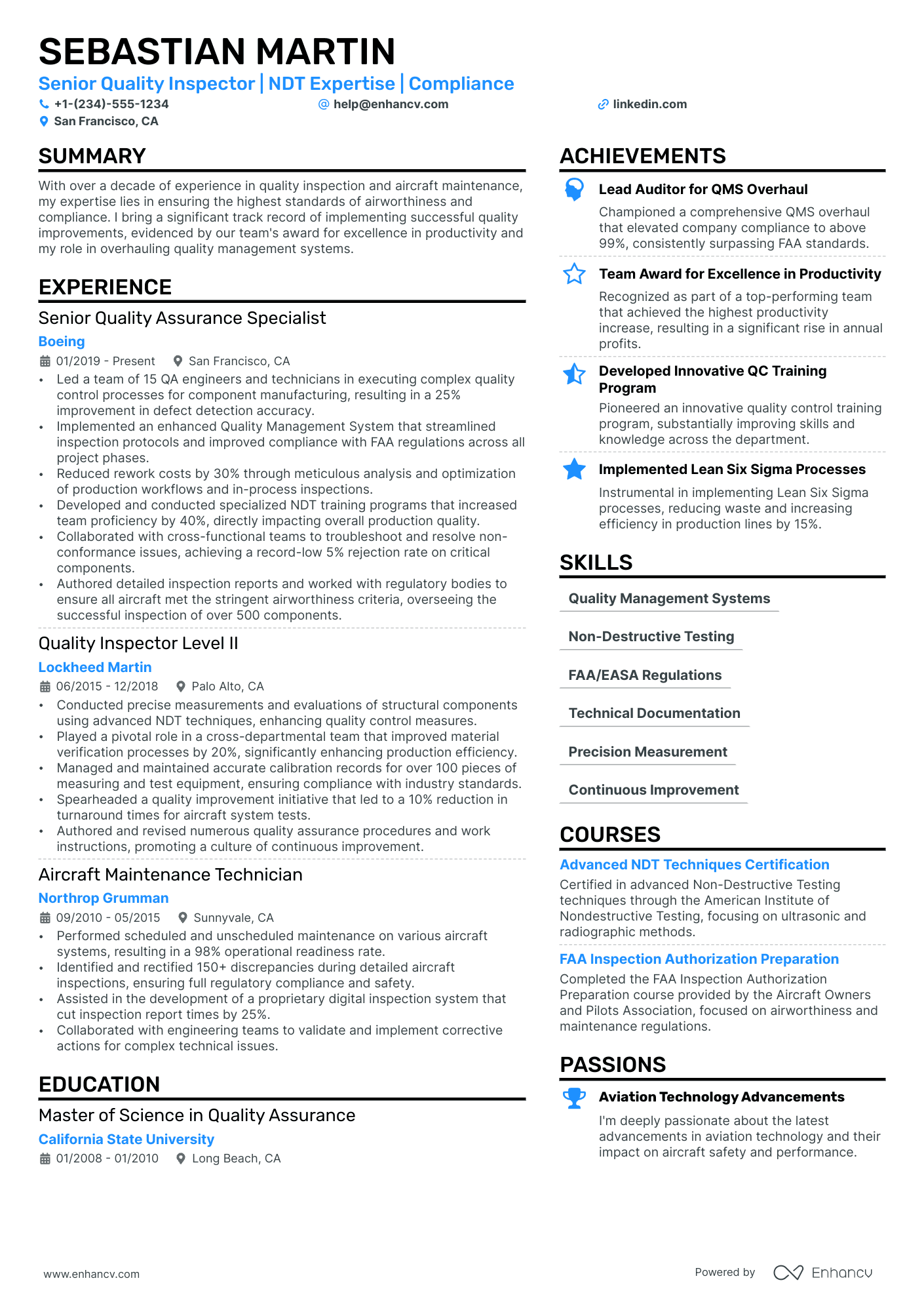Quality Inspector Resume Example