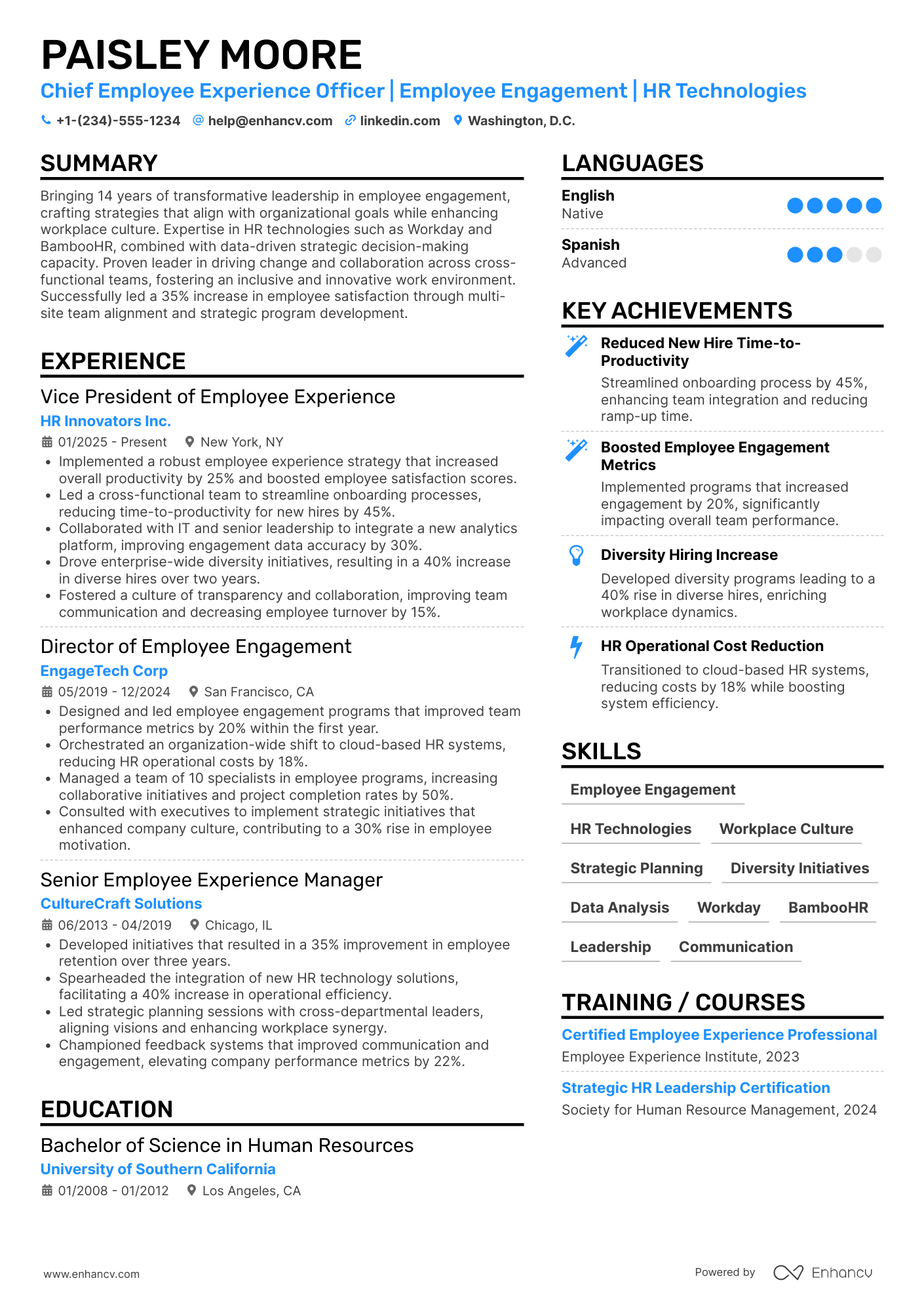 Chief Employee Experience Officer Resume Example