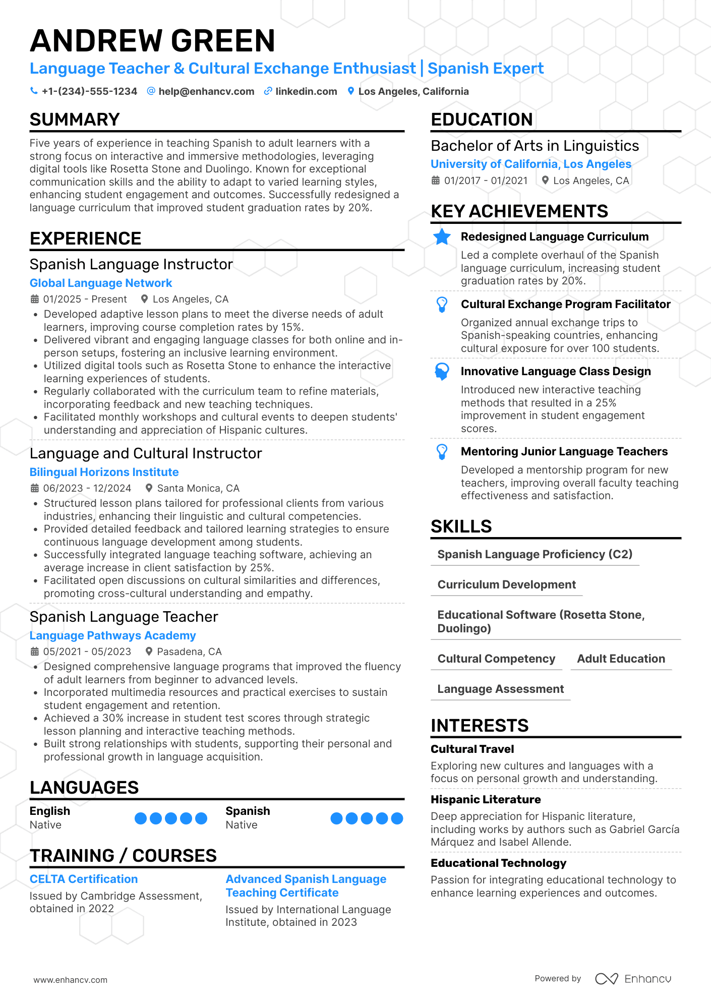Language Teacher Resume Example
