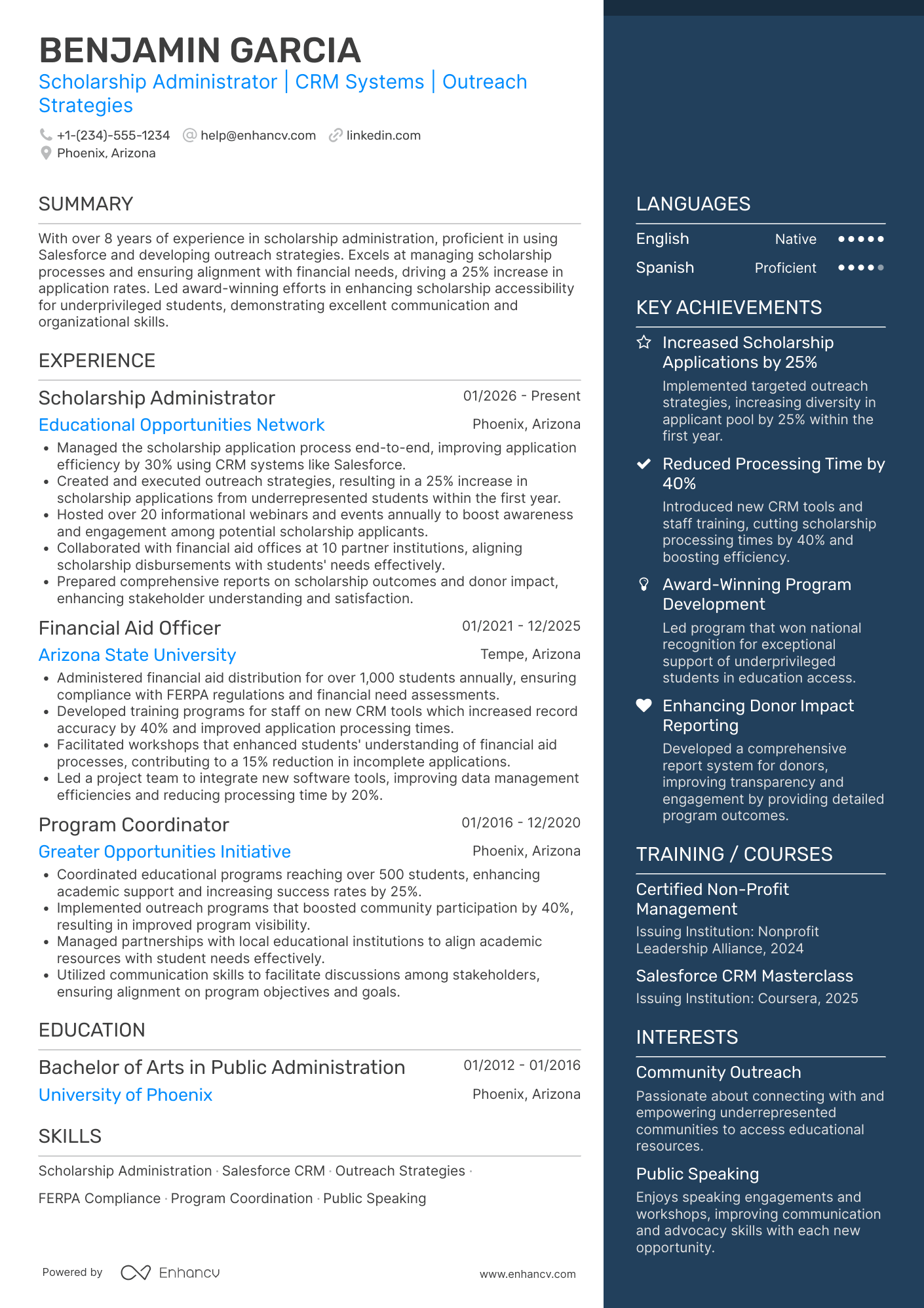Scholarship Administrator Resume Example