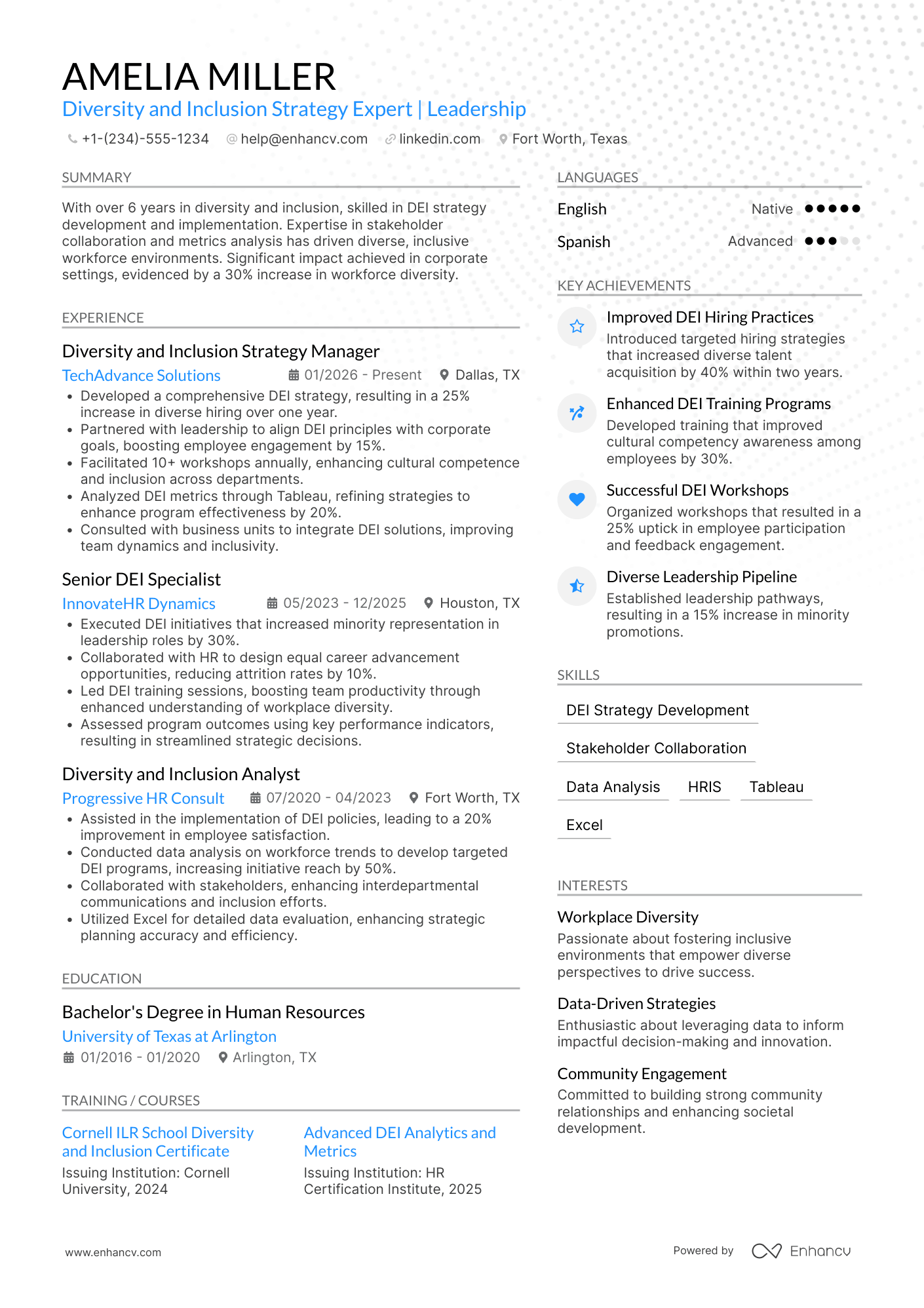 Diversity and Inclusion Strategy Manager Resume Example