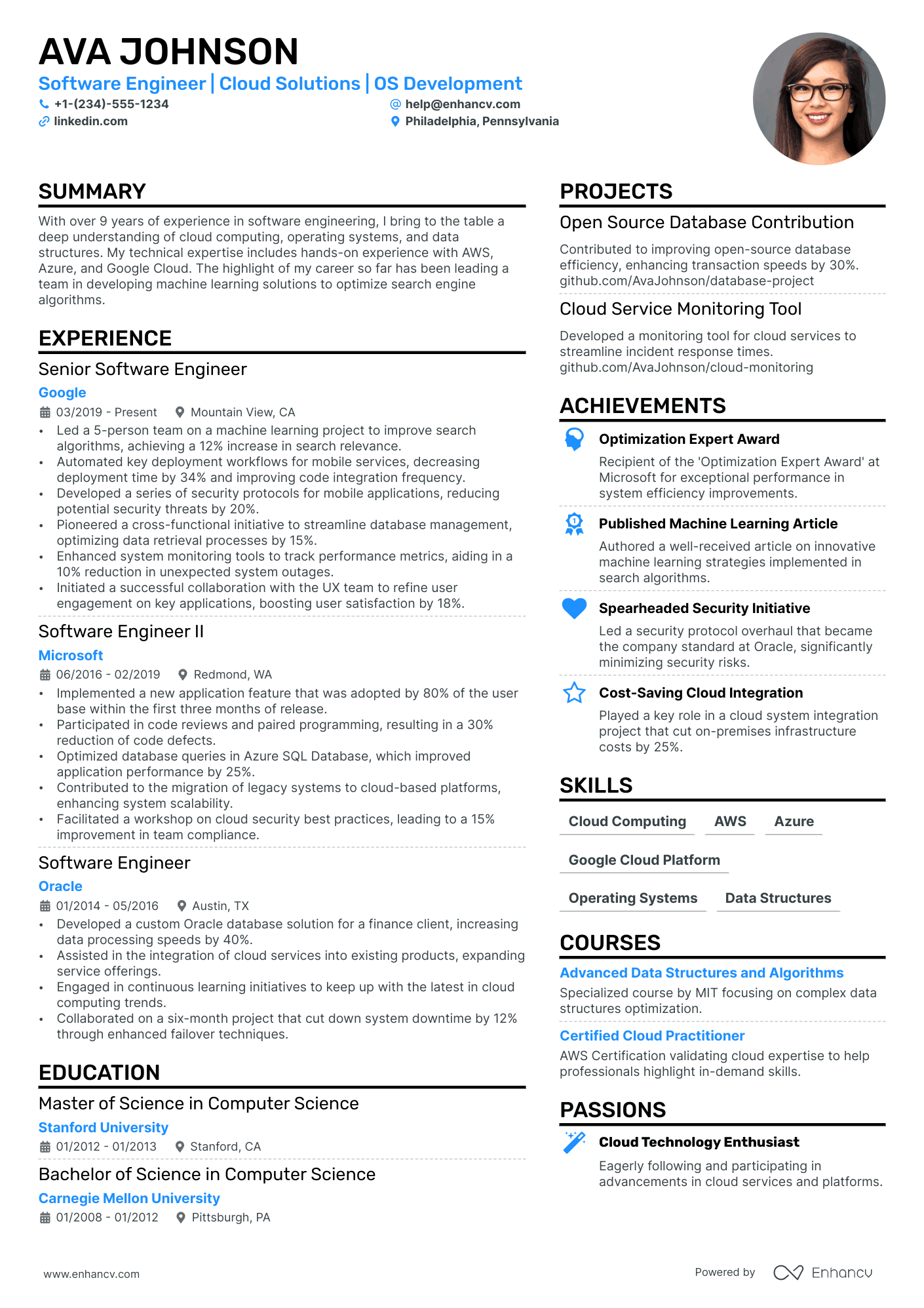 Software Engineer Intern Resume Example