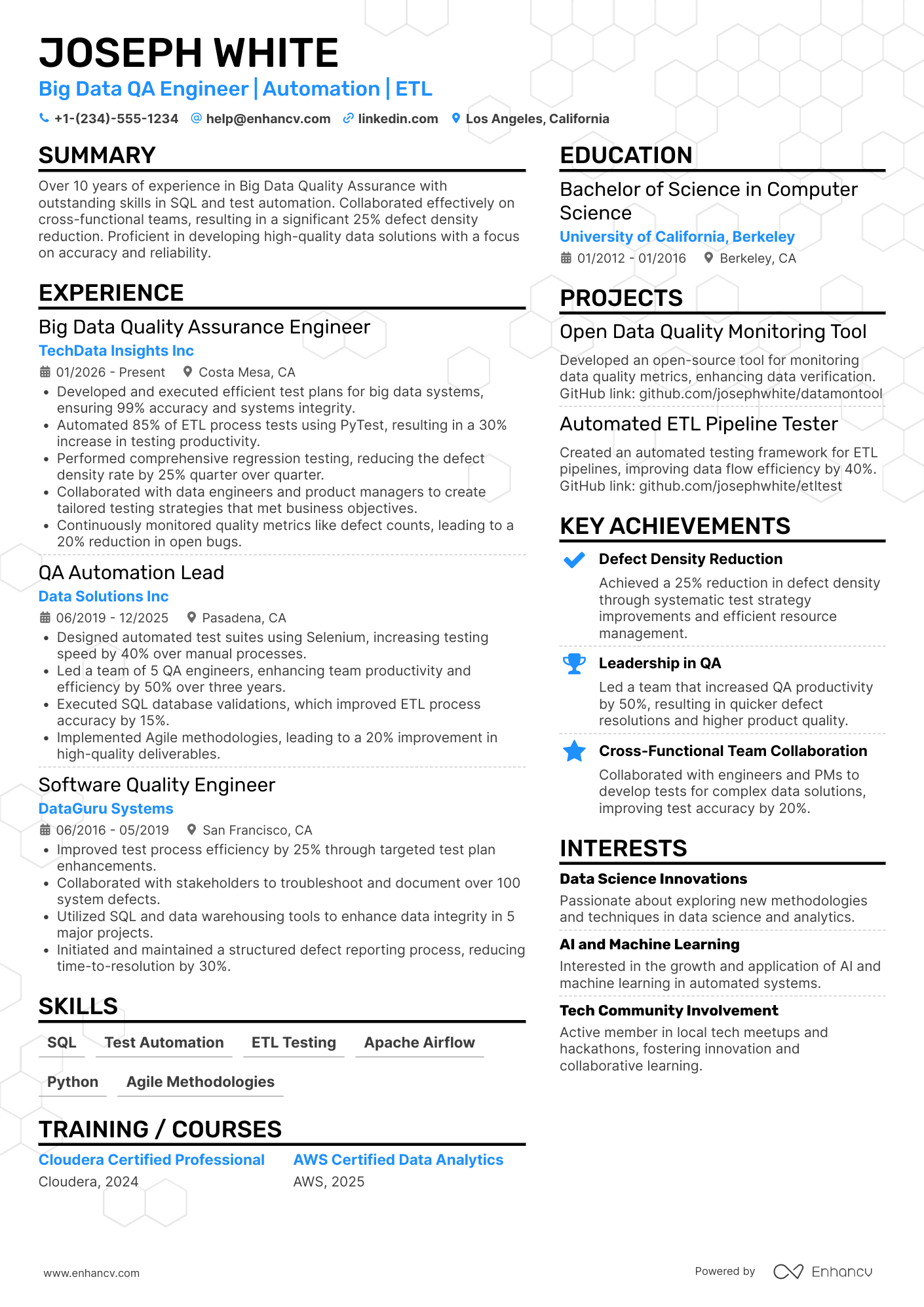 Big Data Quality Assurance Engineer Resume Example