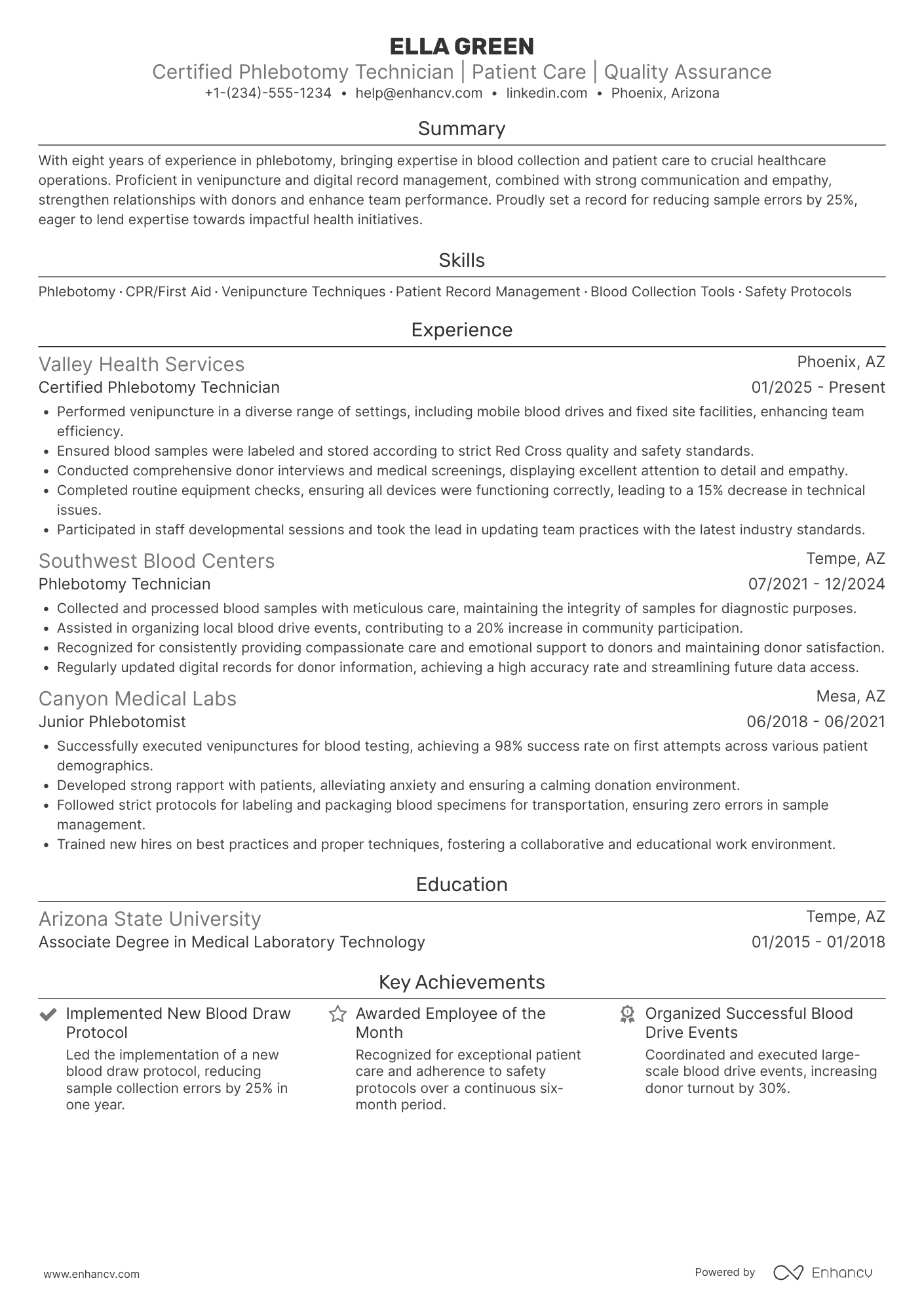 Red Cross Phlebotomist Resume Example