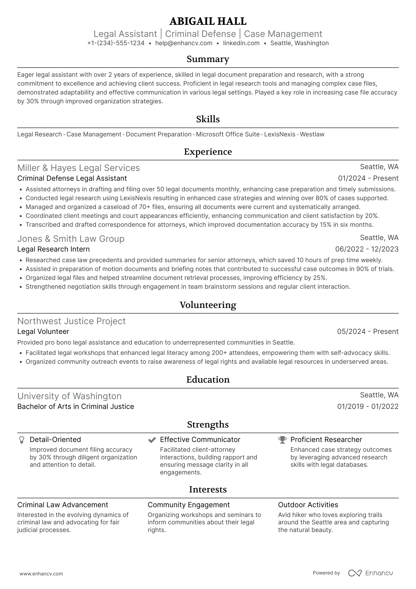 Criminal Defense Legal Assistant Resume Example