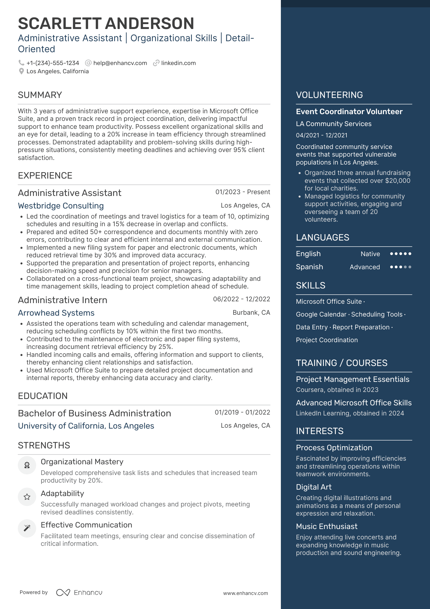 Temporary Administrative Assistant Resume Example