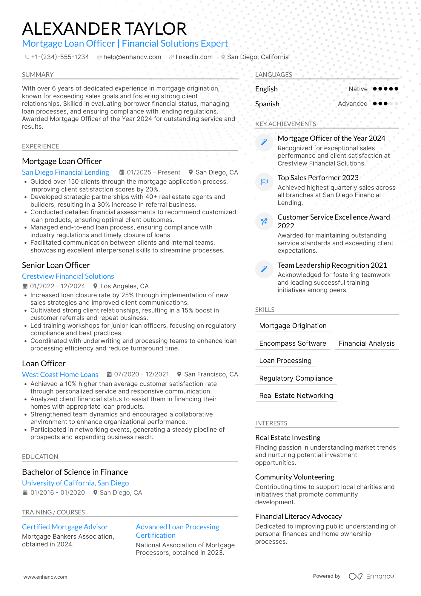 Mortgage Loan Officer Resume Example