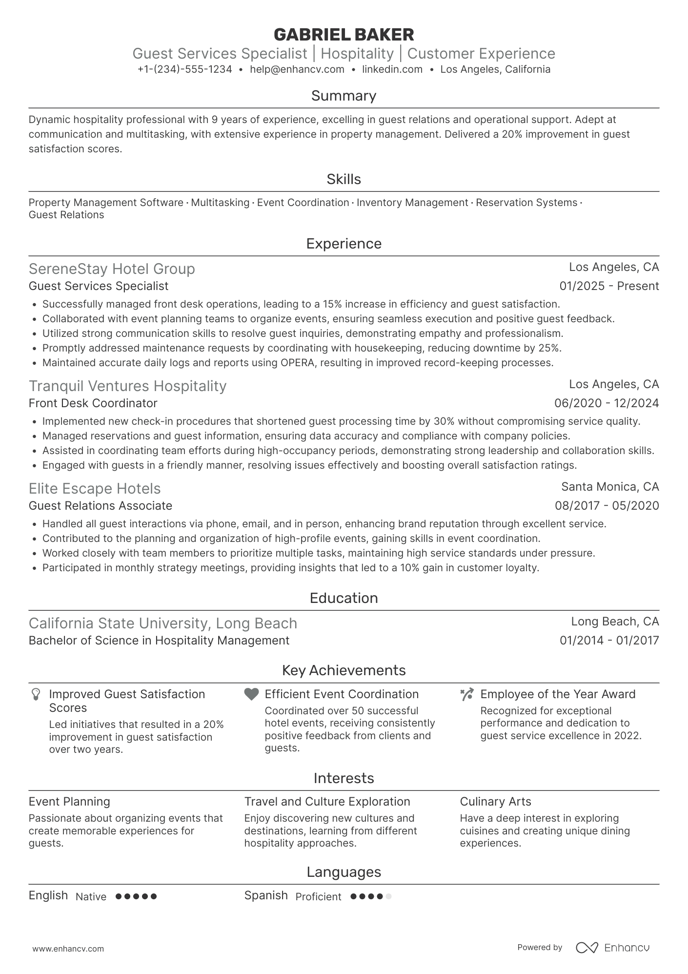 Hospitality Assistant Resume Example