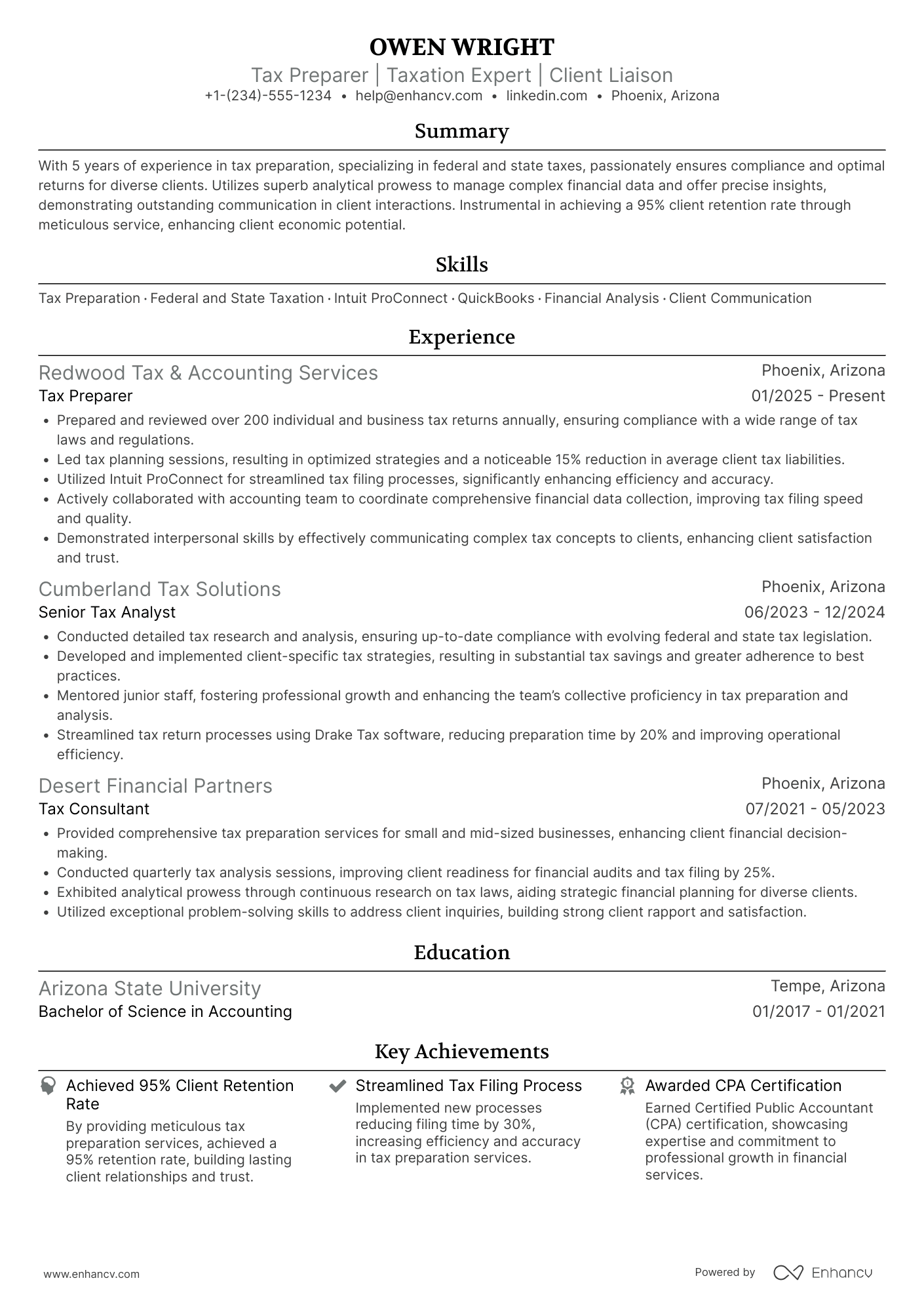 Freelance Tax Preparer Resume Example