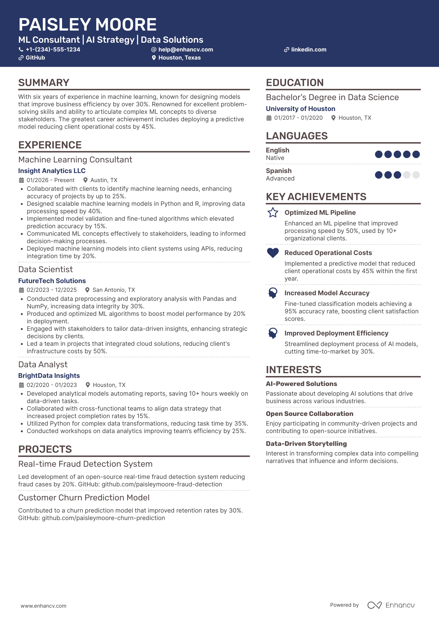 Machine Learning Consultant Resume Example