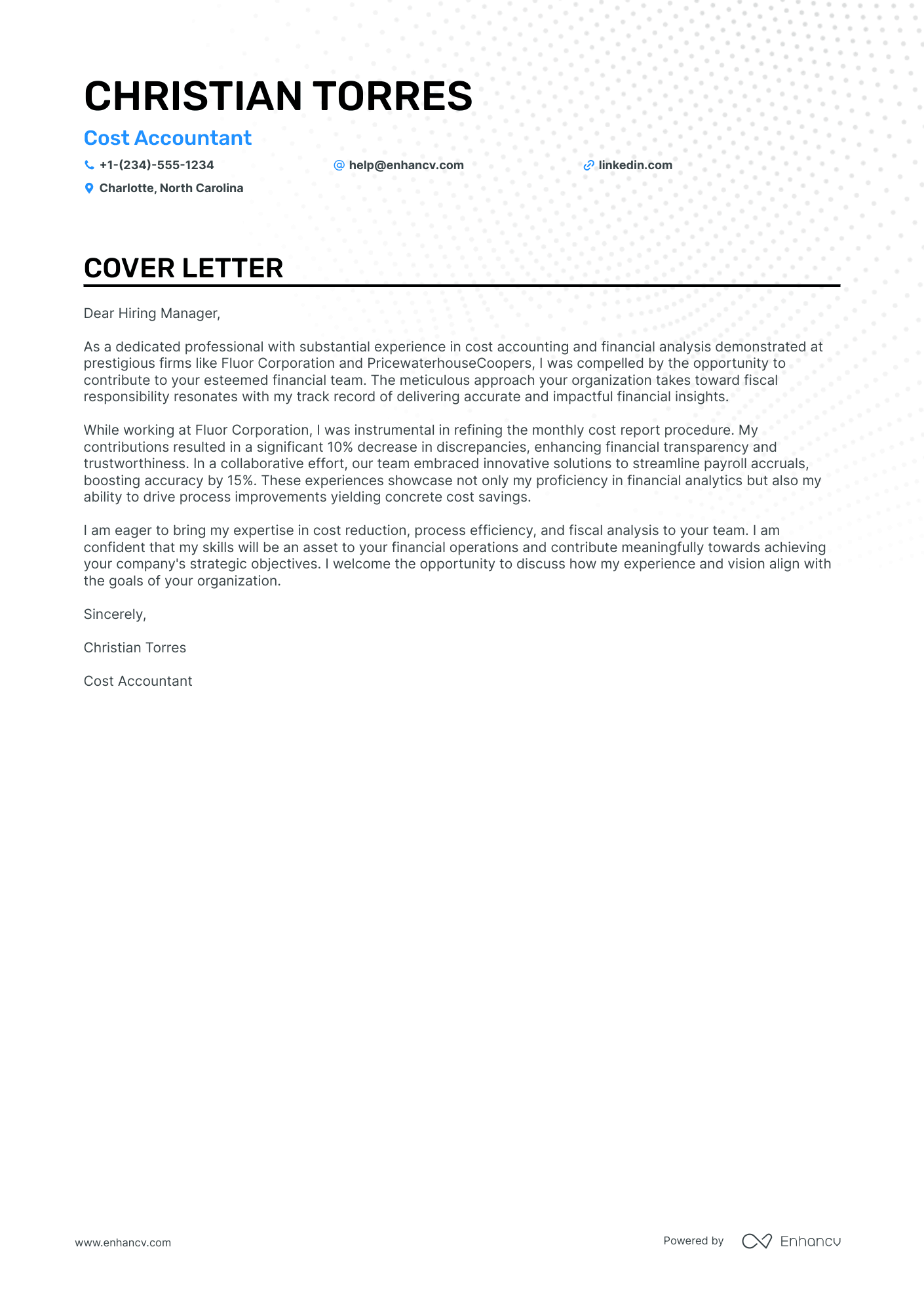 Junior Cost Accountant Resume Example