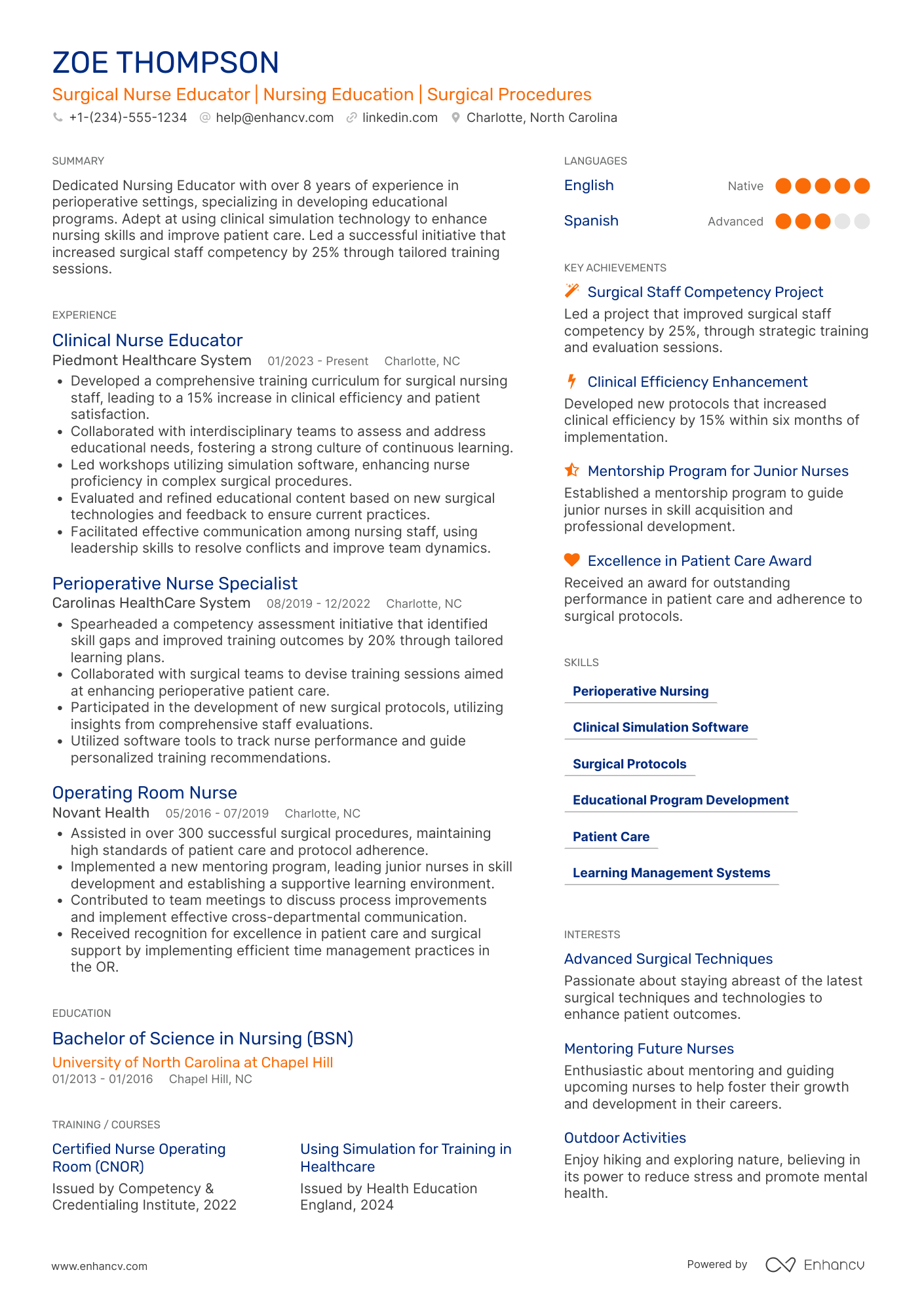 Surgical Nurse Educator Resume Example