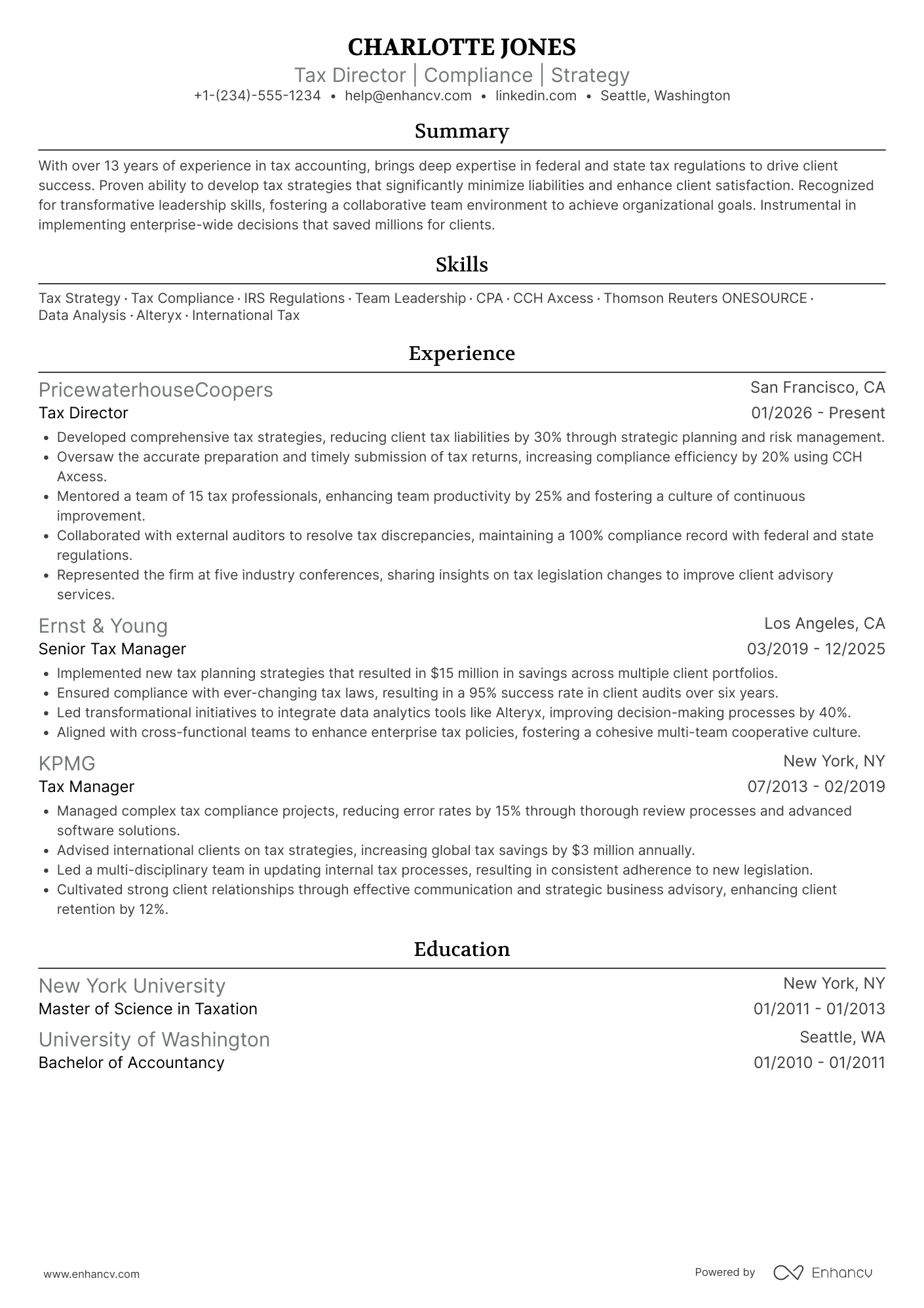 Tax Director Resume Example