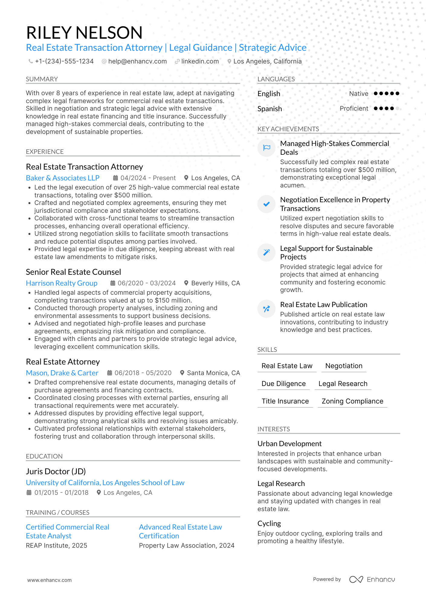 Real Estate Transaction Attorney Resume Example