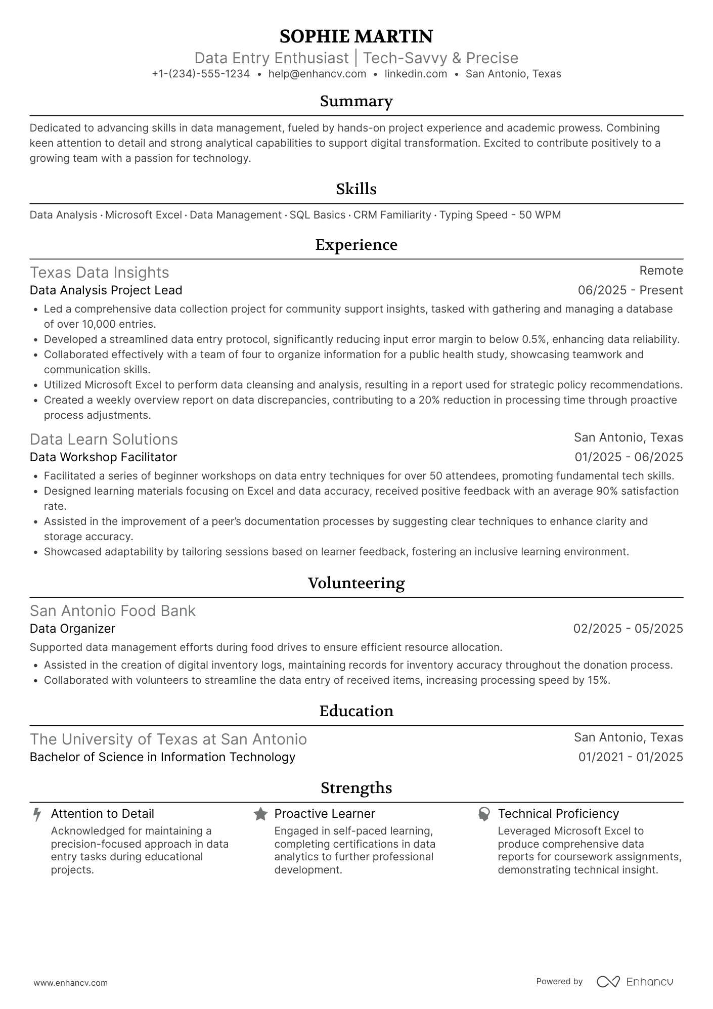 Data Entry Clerk Intern Resume Example