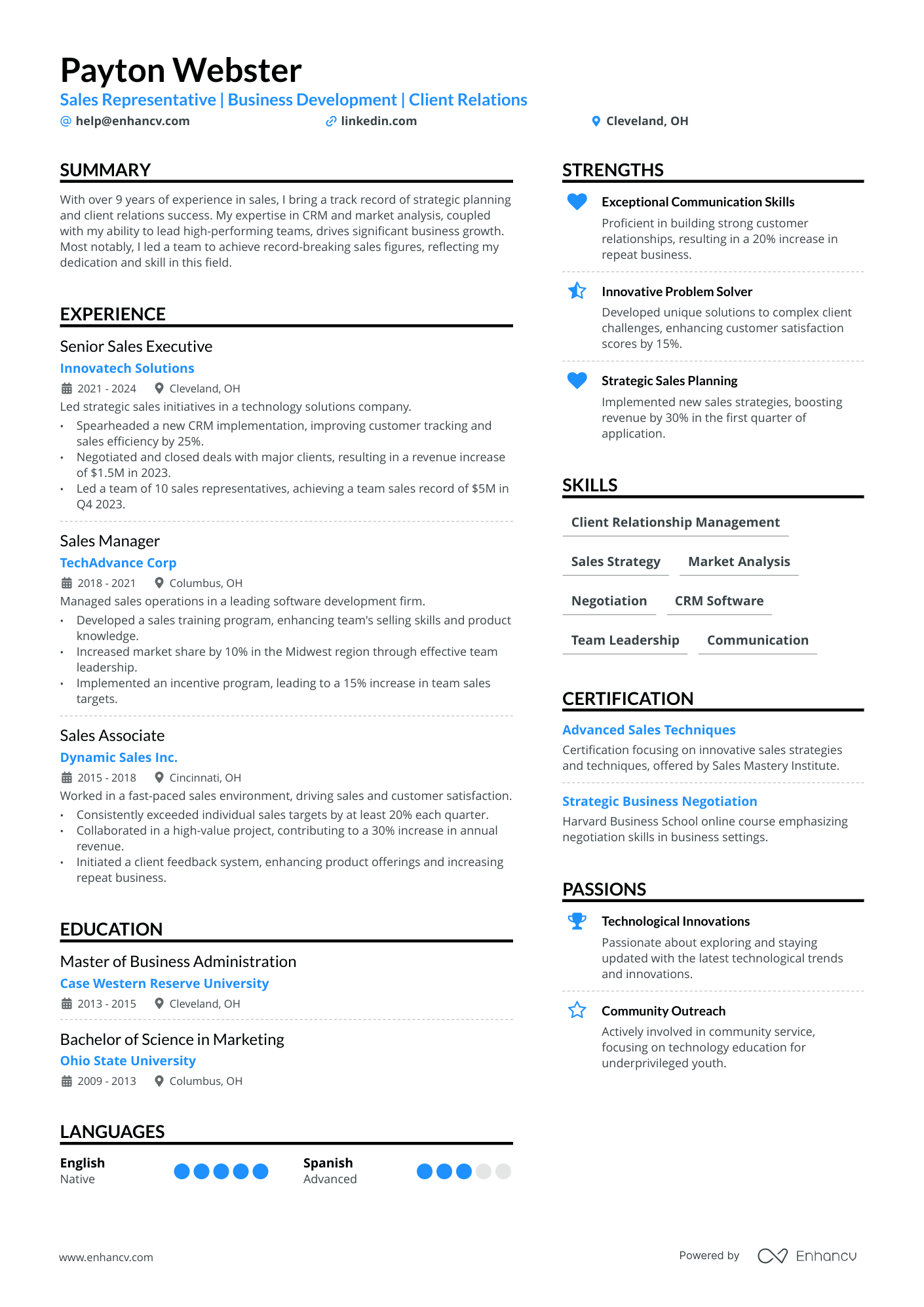Sales Representative Resume Example