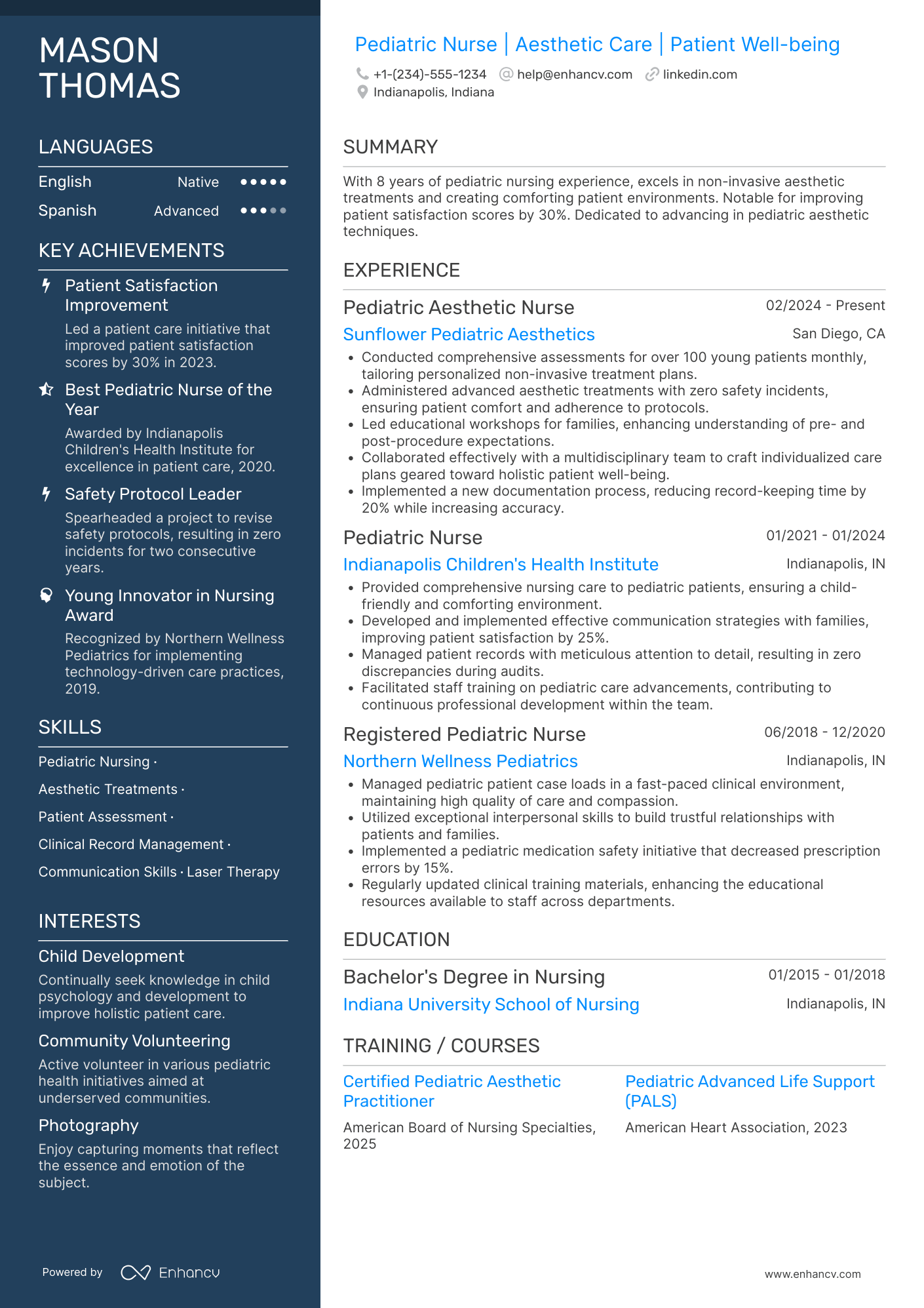 Pediatric Aesthetic Nurse Resume Example