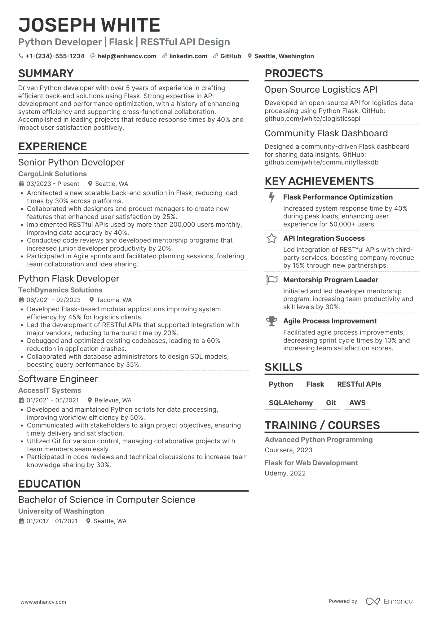 Python Flask Developer Resume Example