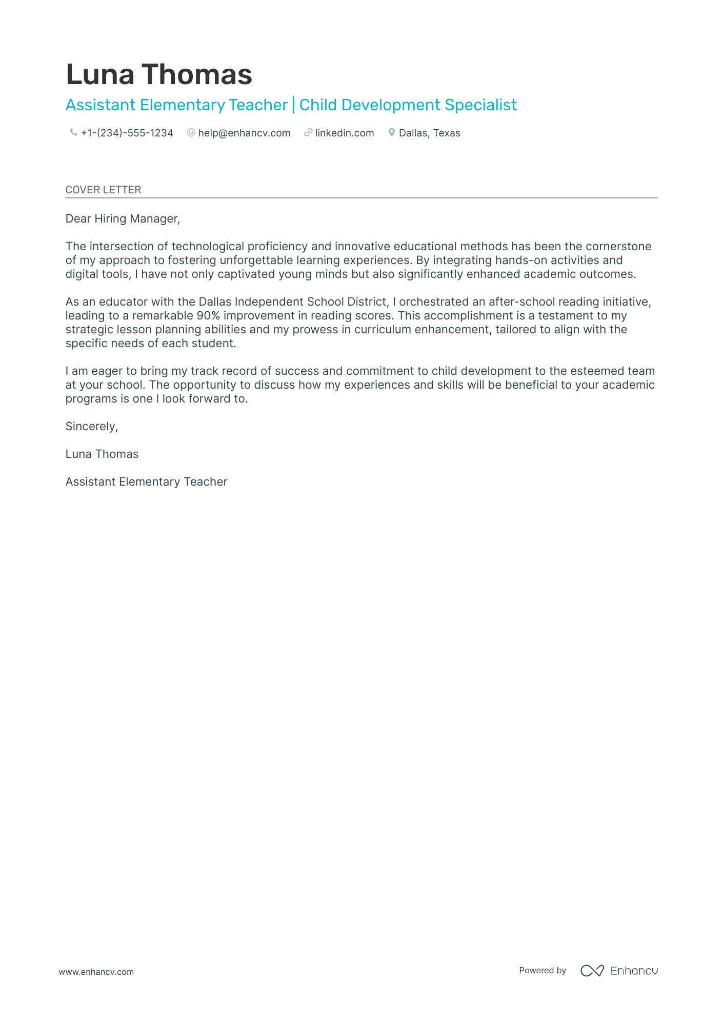 Assistant Elementary Teacher Resume Example