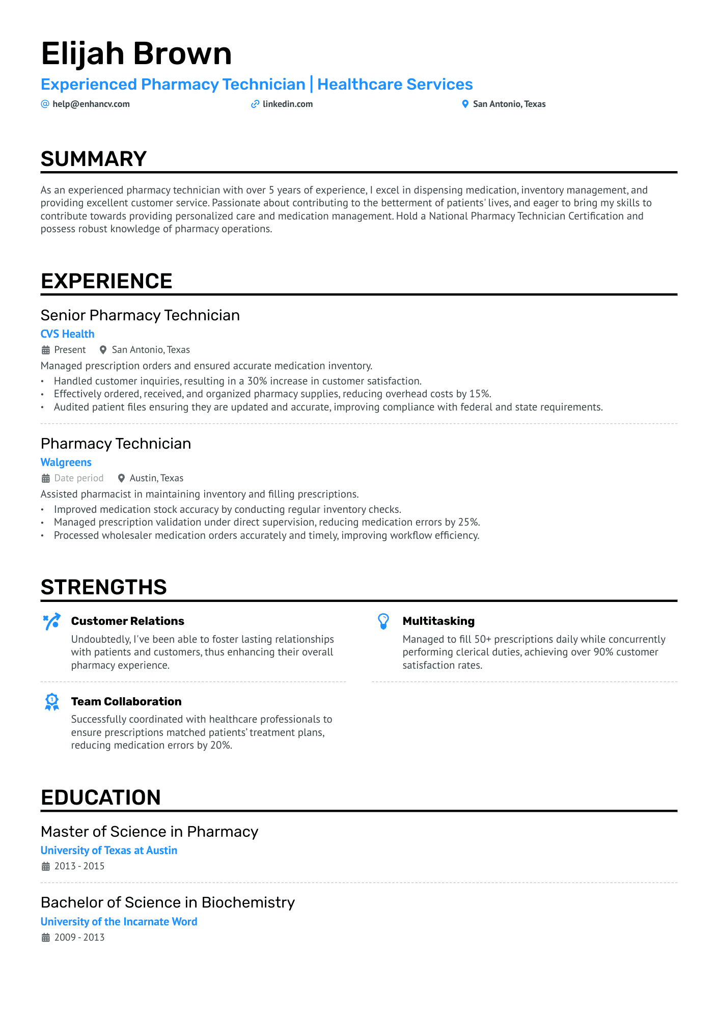 Long Term Care Pharmacy Technician   Resume Example