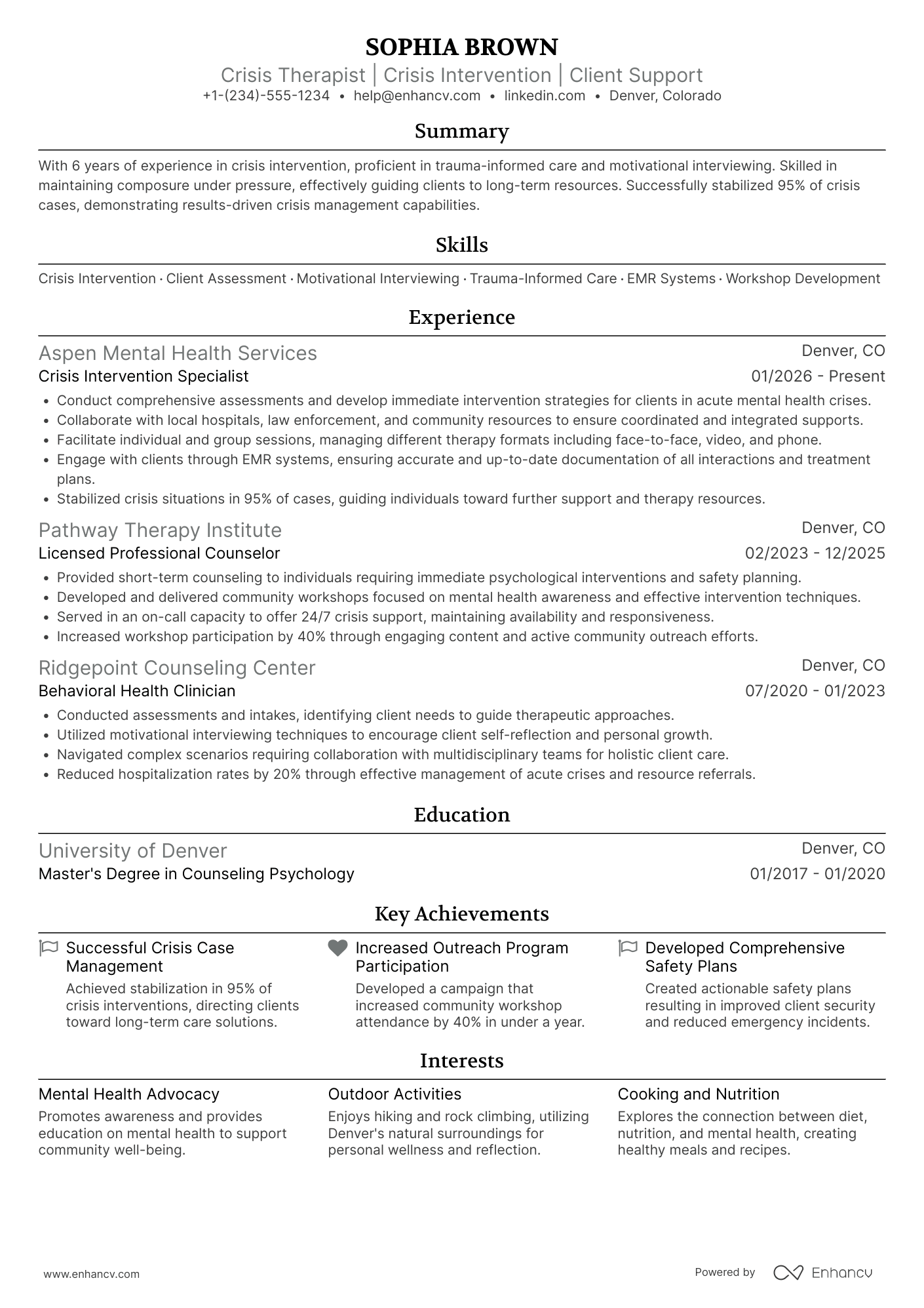 Crisis Therapist Resume Example